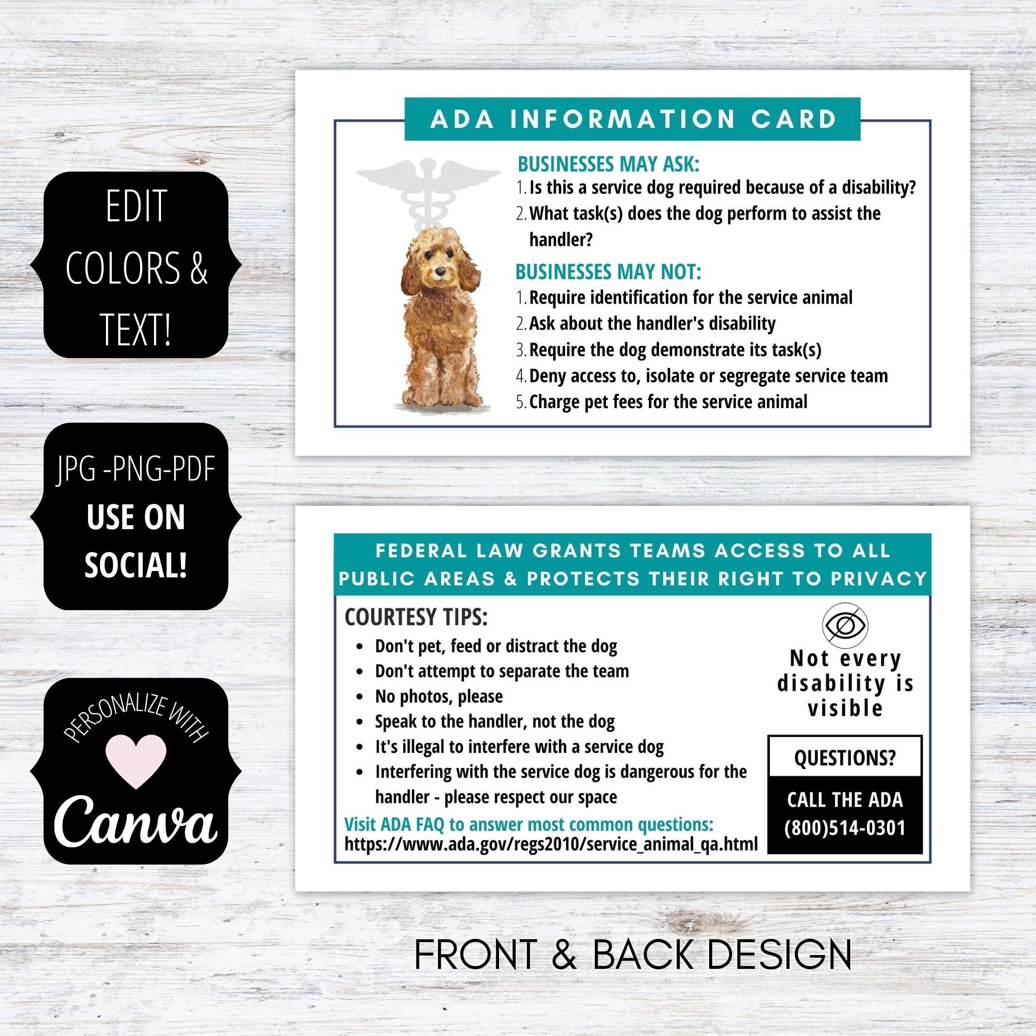 service dog handler ada information card