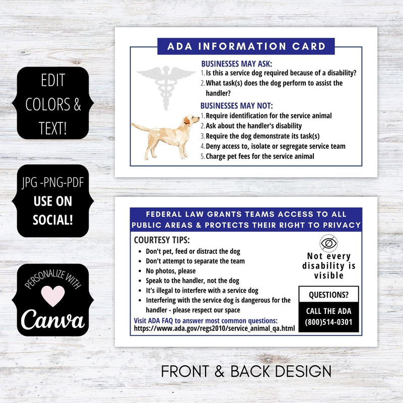 service dog handler ada information card