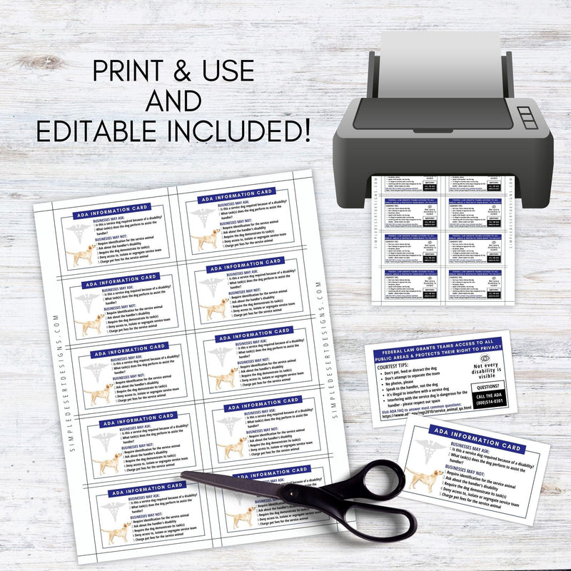 ADA law cards for service dogs and service teams