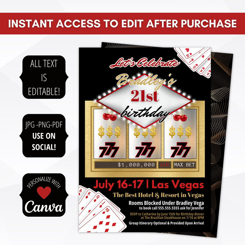 custom las vegas or branson casino theme invitations