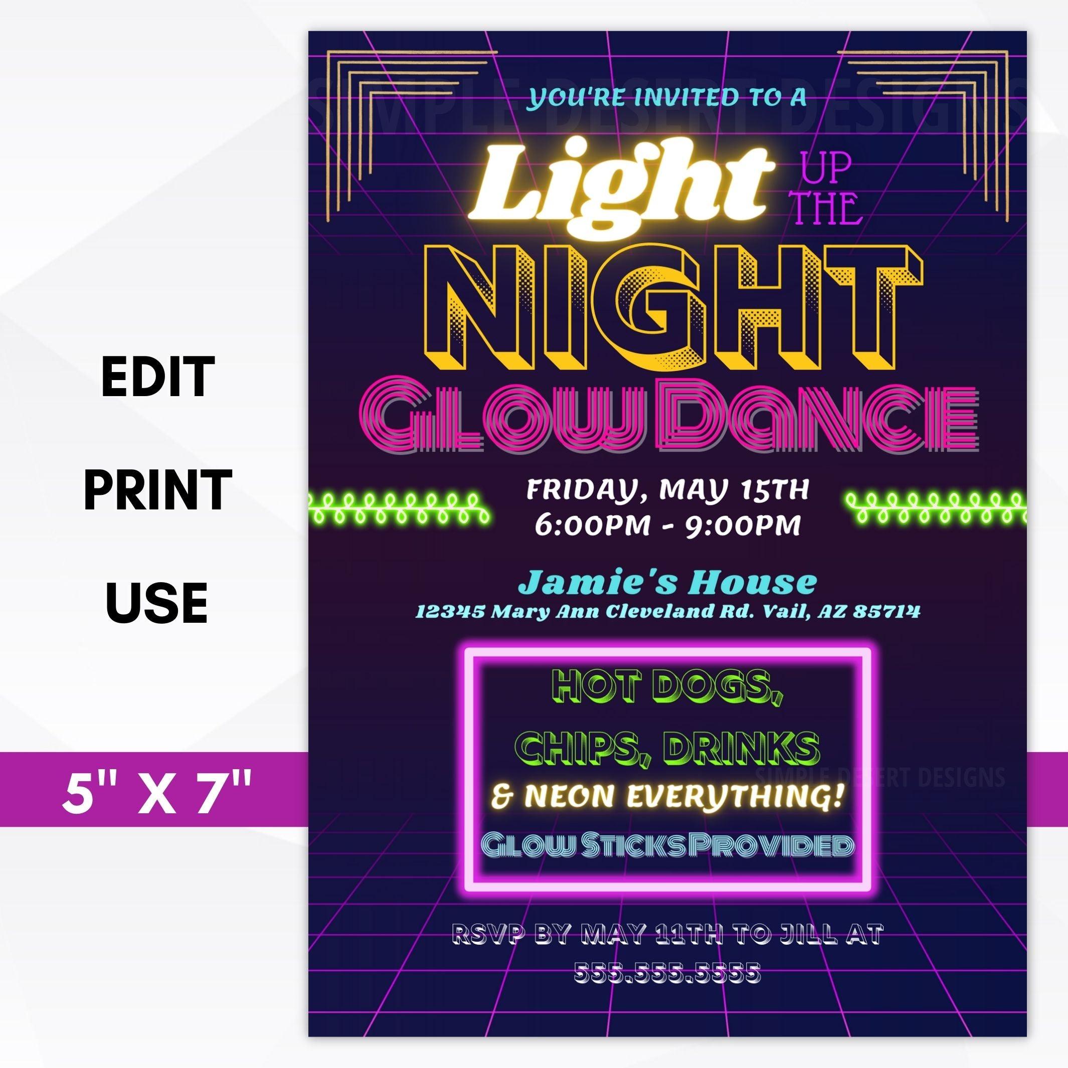 Glow dance party invitation