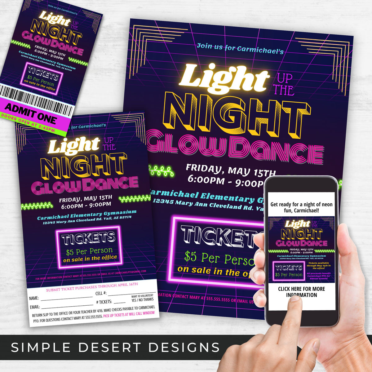 Glow Dance Flyer & Ticket Bundle - Simple Desert Designs