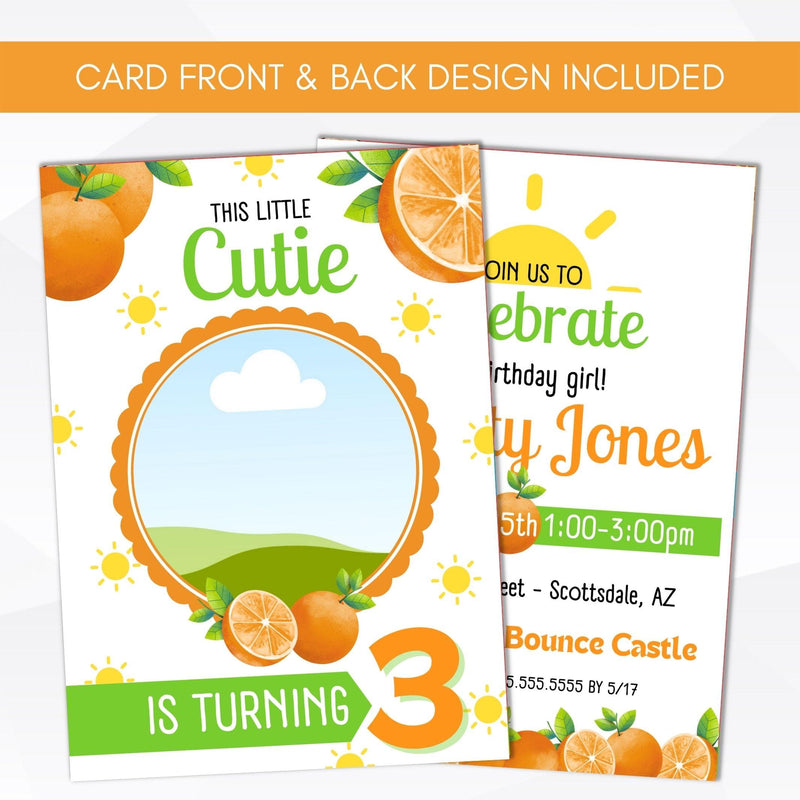 summer birthday party cutie invitation with picture portrait photo editable template digital download