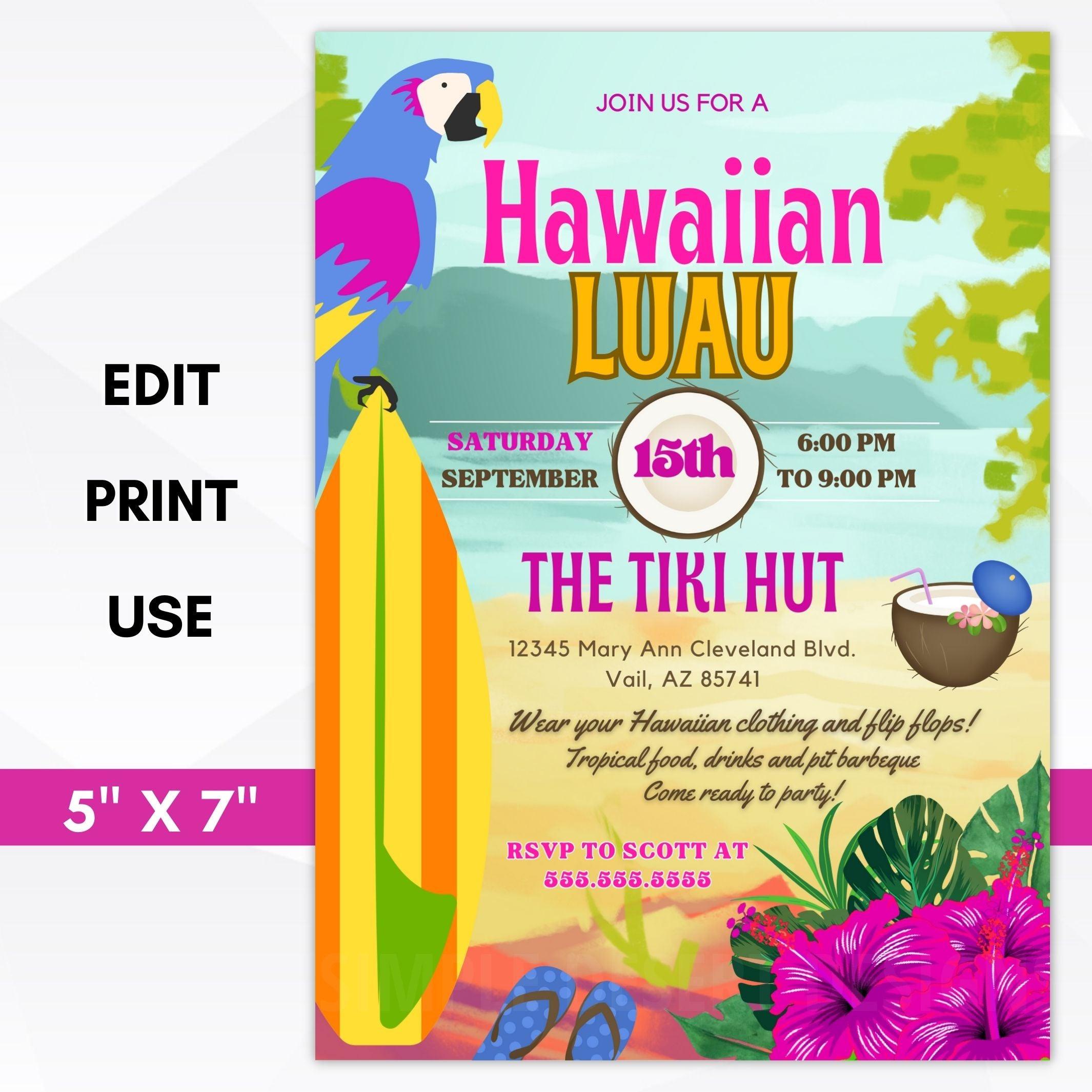 luau party invitation