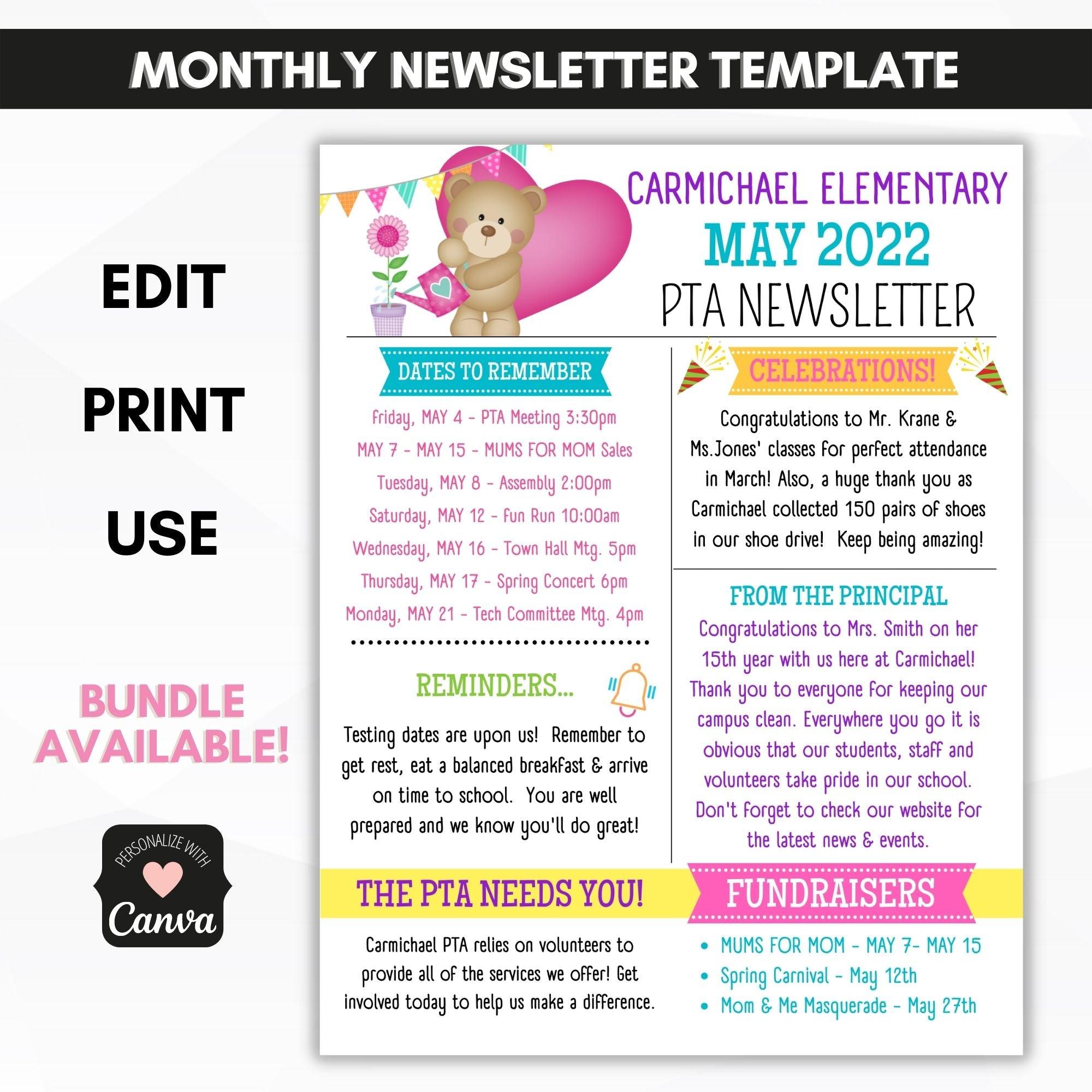 school pto pta MAY newsletter template