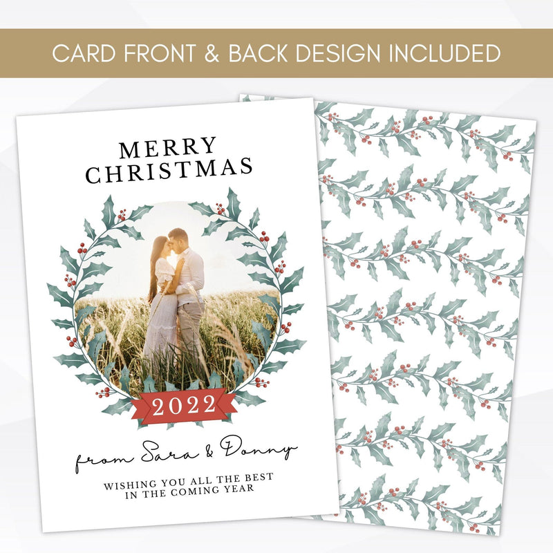 christmas wreath photo card editable