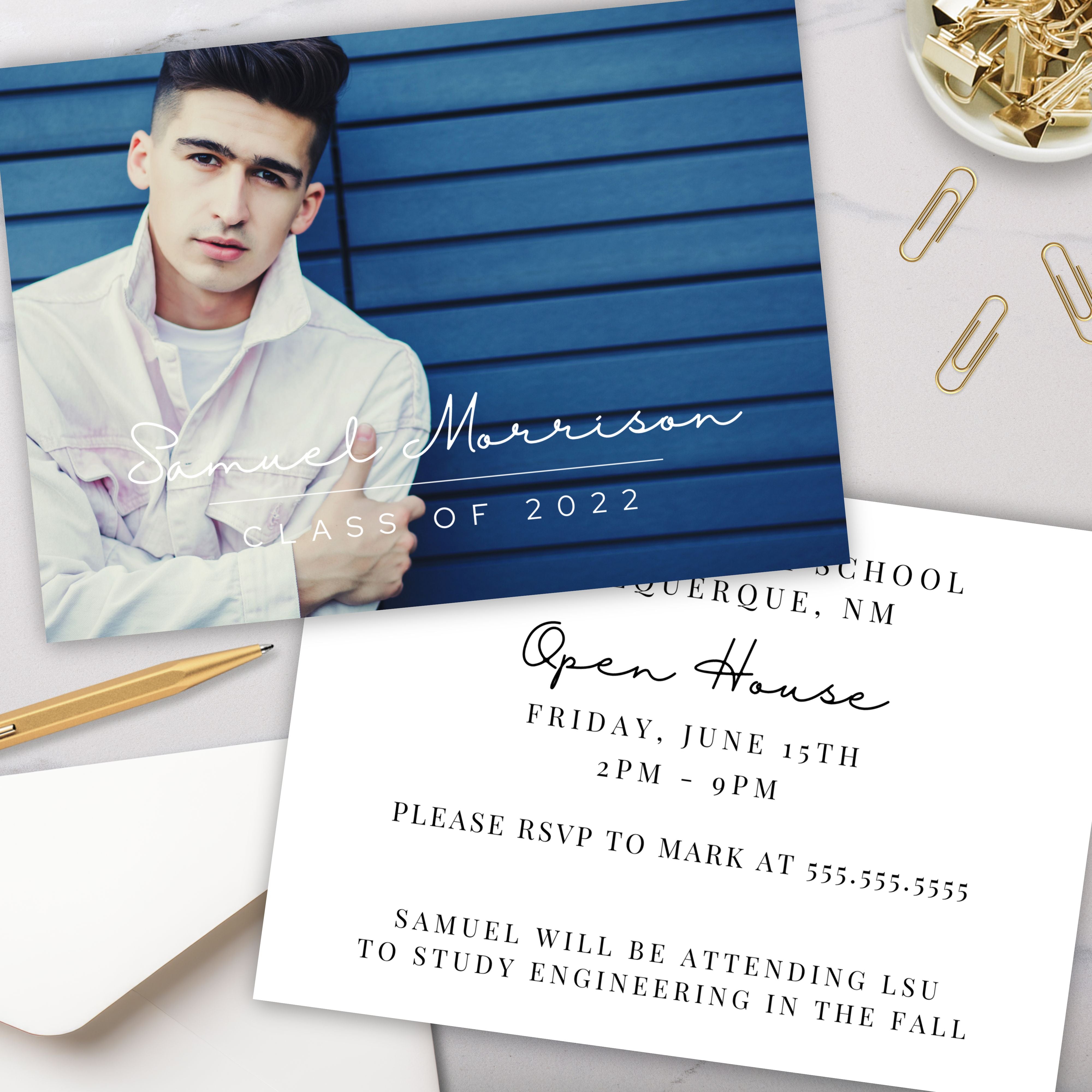 simple single photo graduation announcement invitation for guys girls gender neutral modern script typography