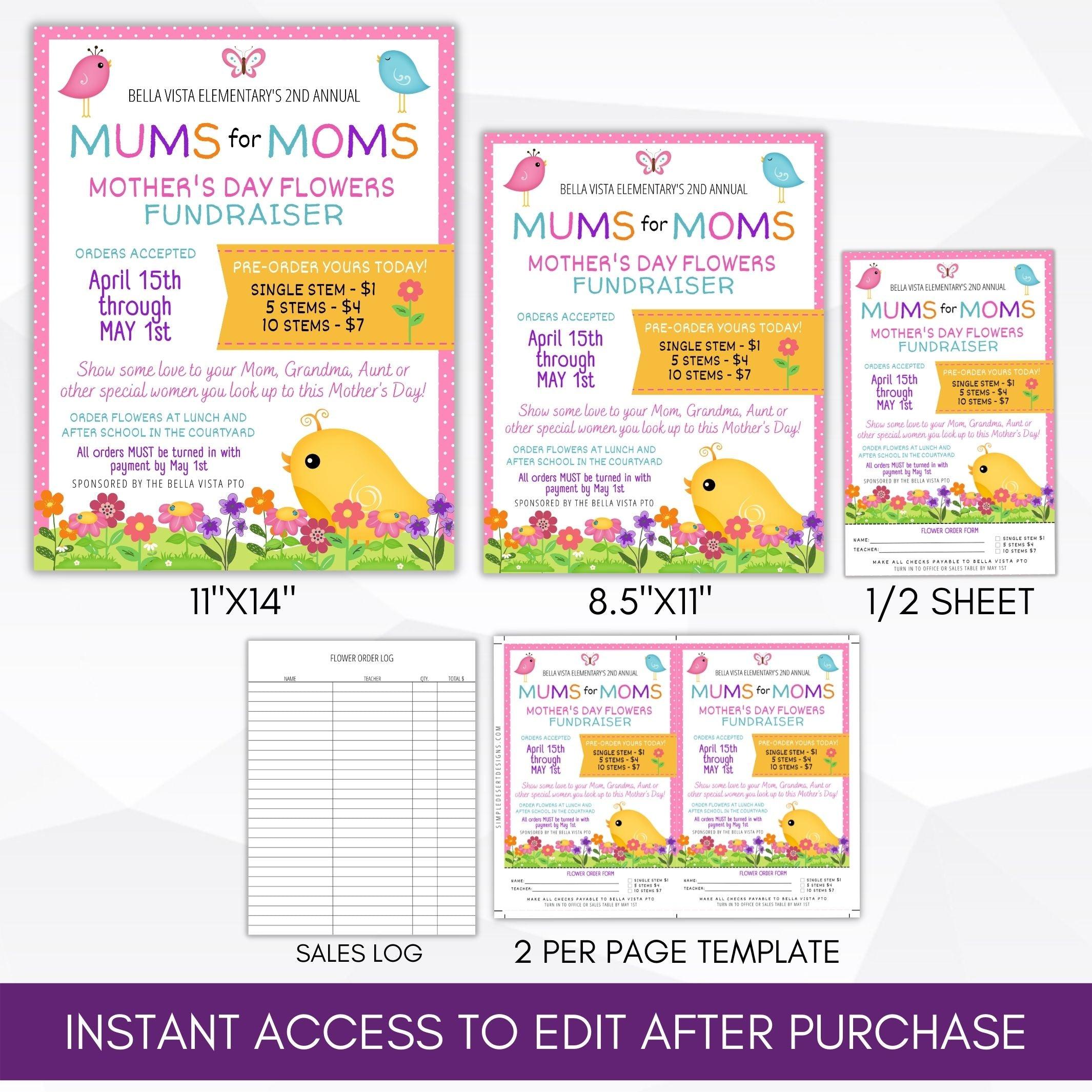 mothers day pta pto ptc flyer flower fundraiser poster sign set gnomes