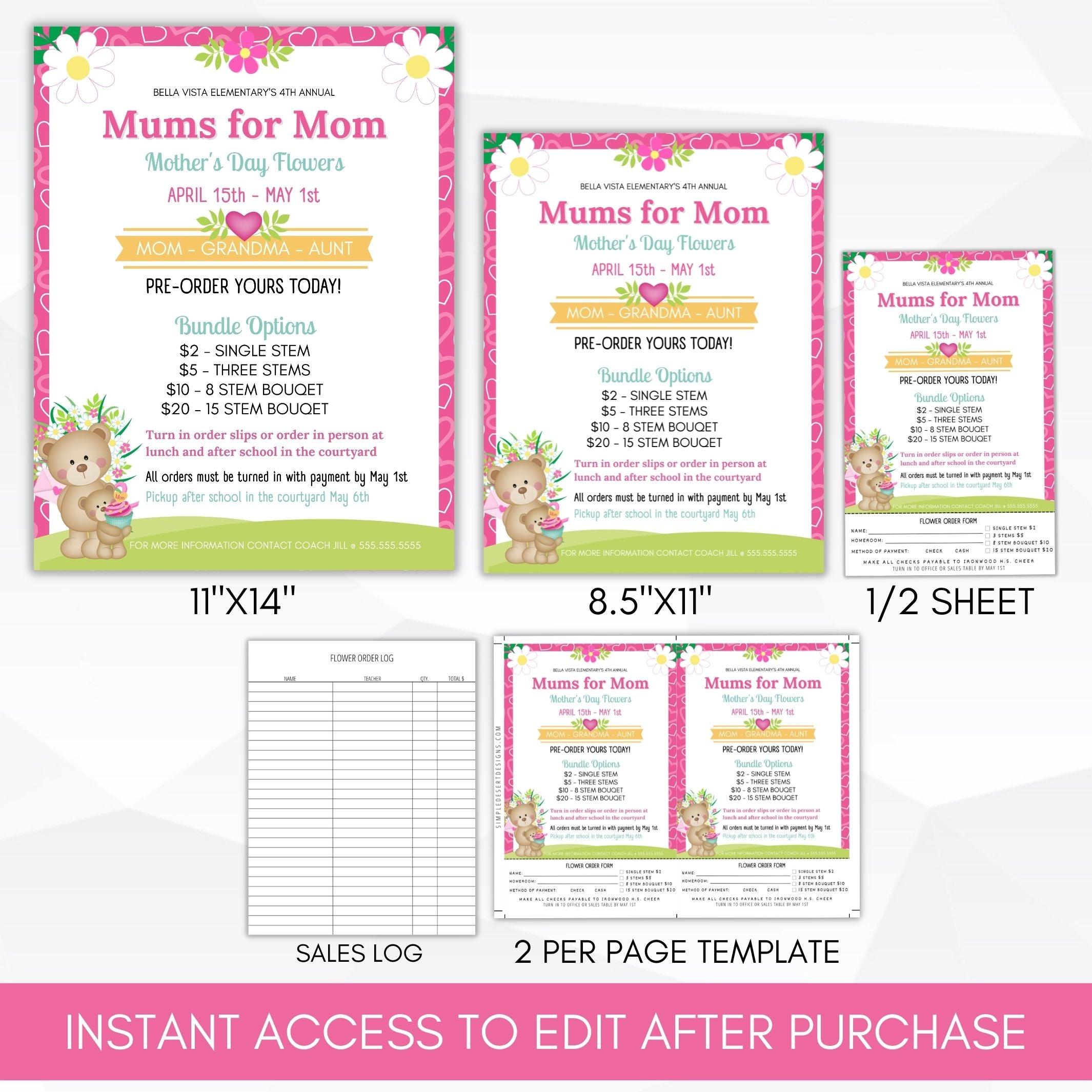mothers day pta pto ptc flyer flower fundraiser poster sign set gnomes