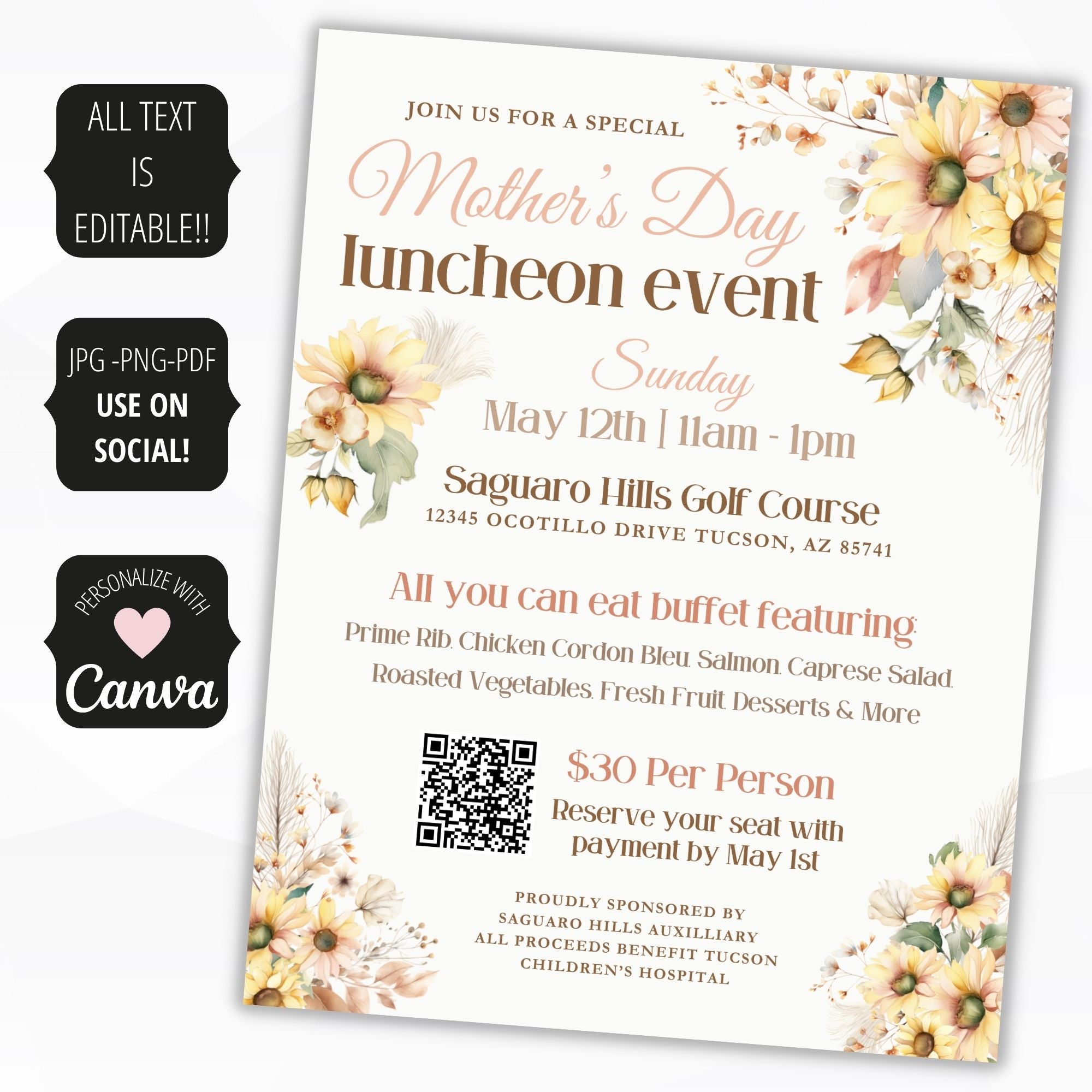 sunflower theme event flyers with qr code