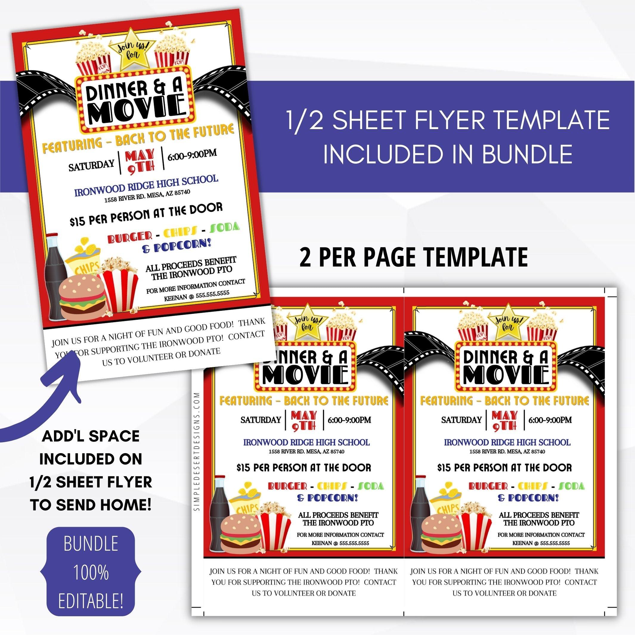 Movie Night Fundraiser Flyer Invitation Bundle | Editable Template - Simple Desert Designs