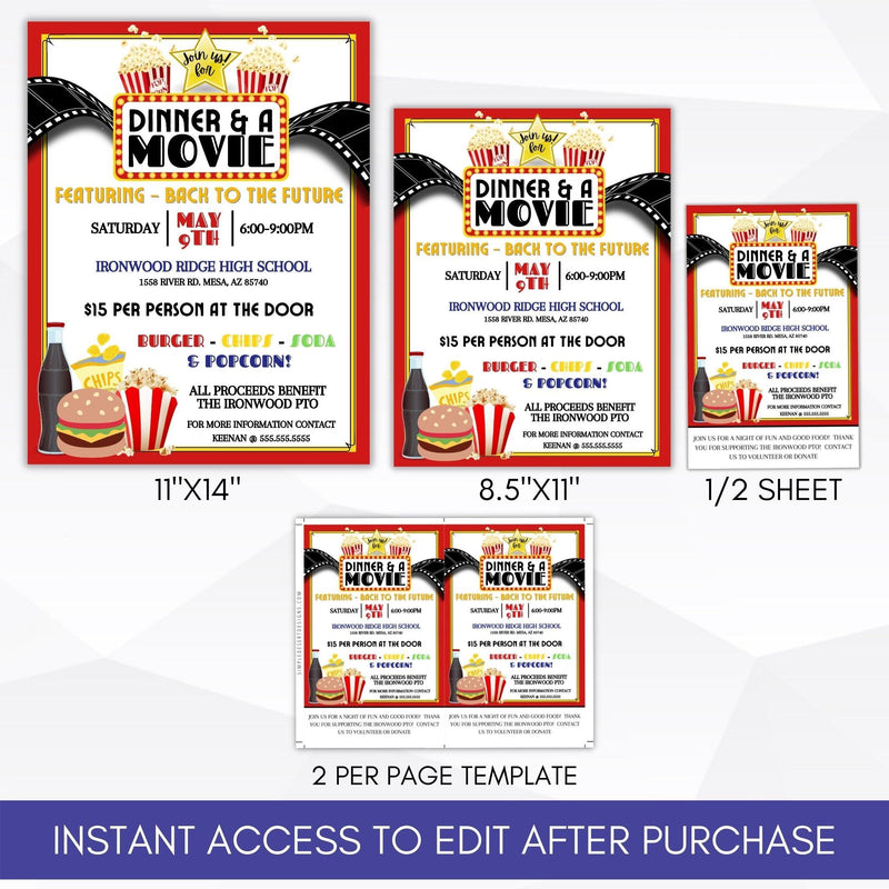 dinner movie parent night flyer template school pto church community fundraiser ideas