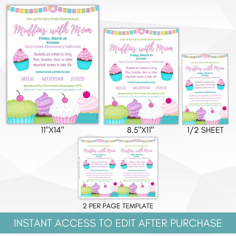 mothers day pta pto ptc flyer muffins with mom brunch breakfast poster sign set