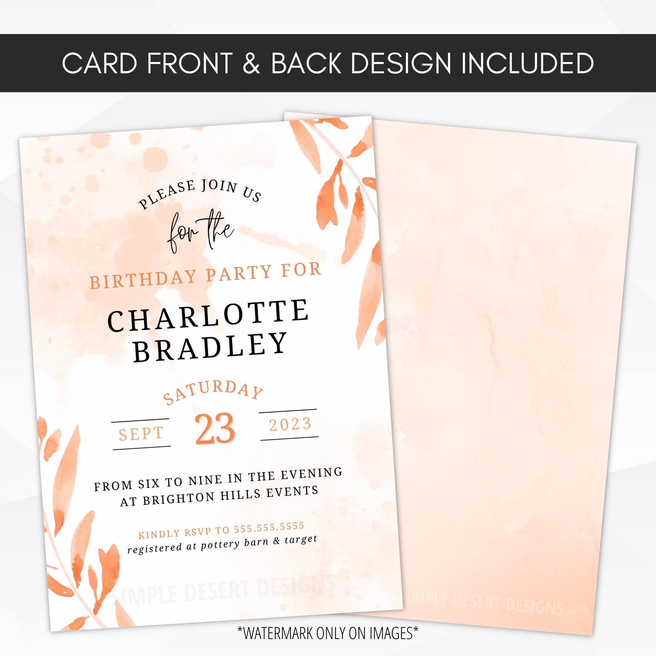 orange birthday card invite