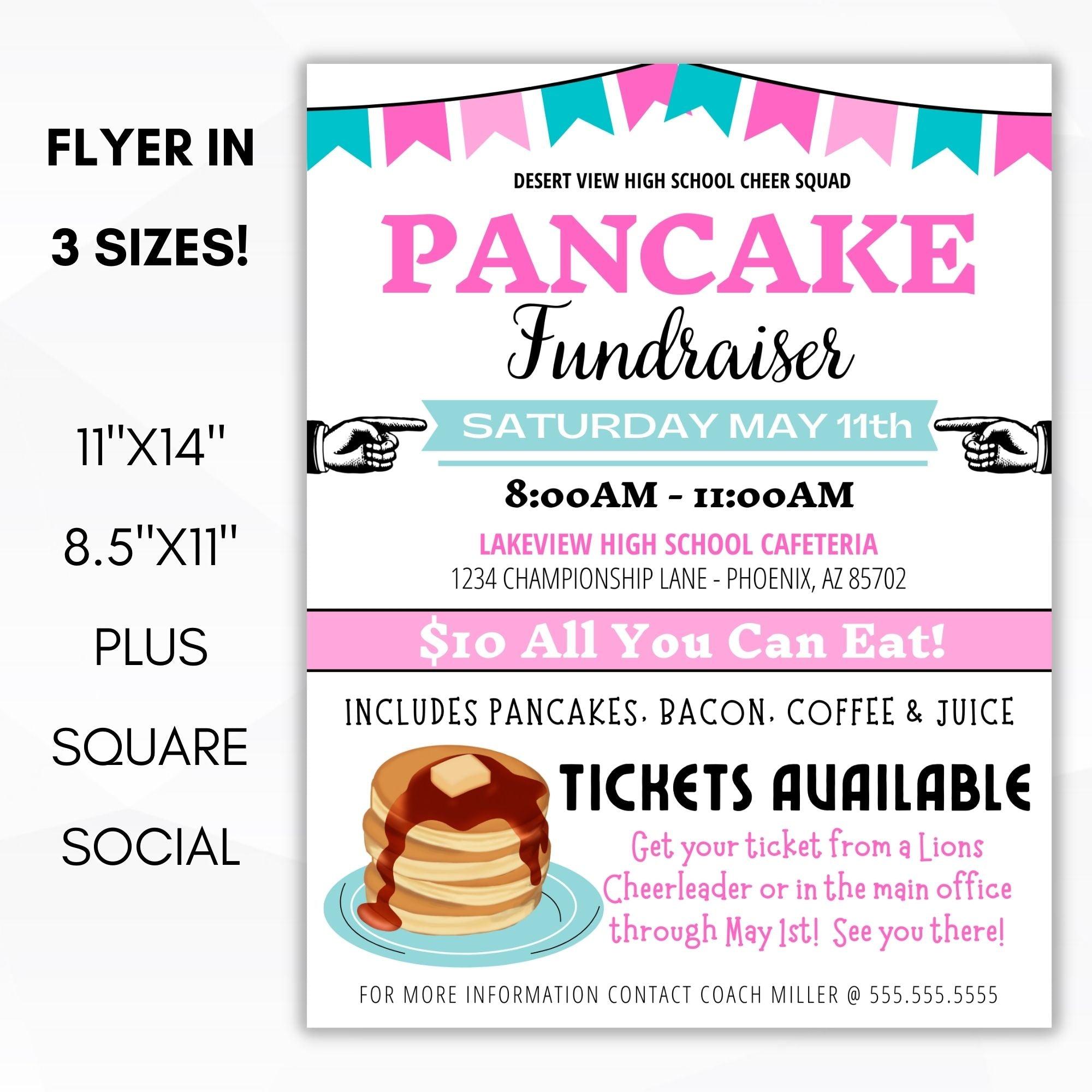 School, Church, Non Profit, Athletic Team, Community Charity Event Pancake Breakfast Fundraiser Idea