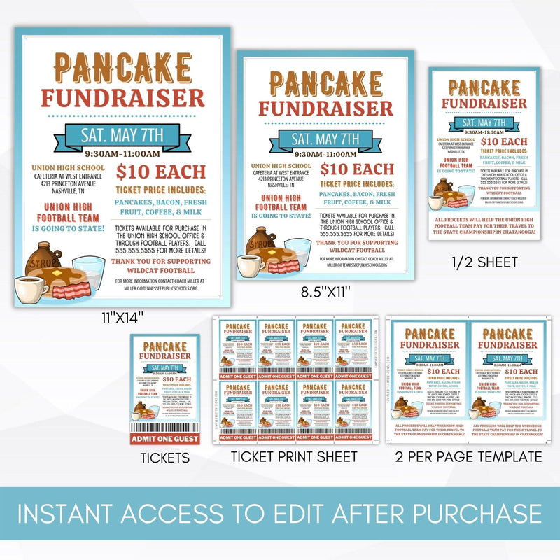 Printable ticket template for pancake fundraiser