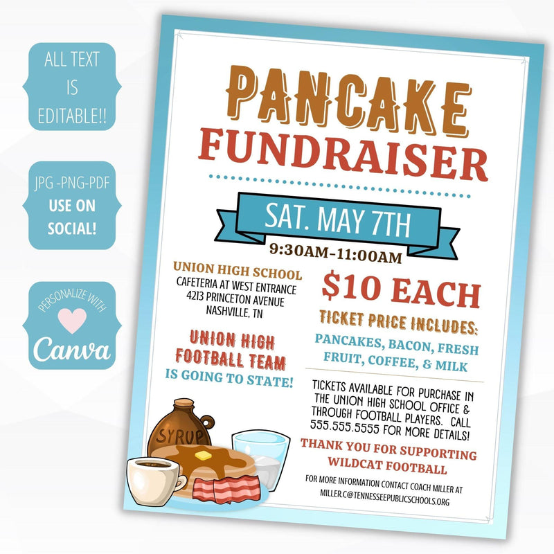 School PTO /PTA/PTC leader poster set for Flapjack/Pancake Breakfast Fundraiser