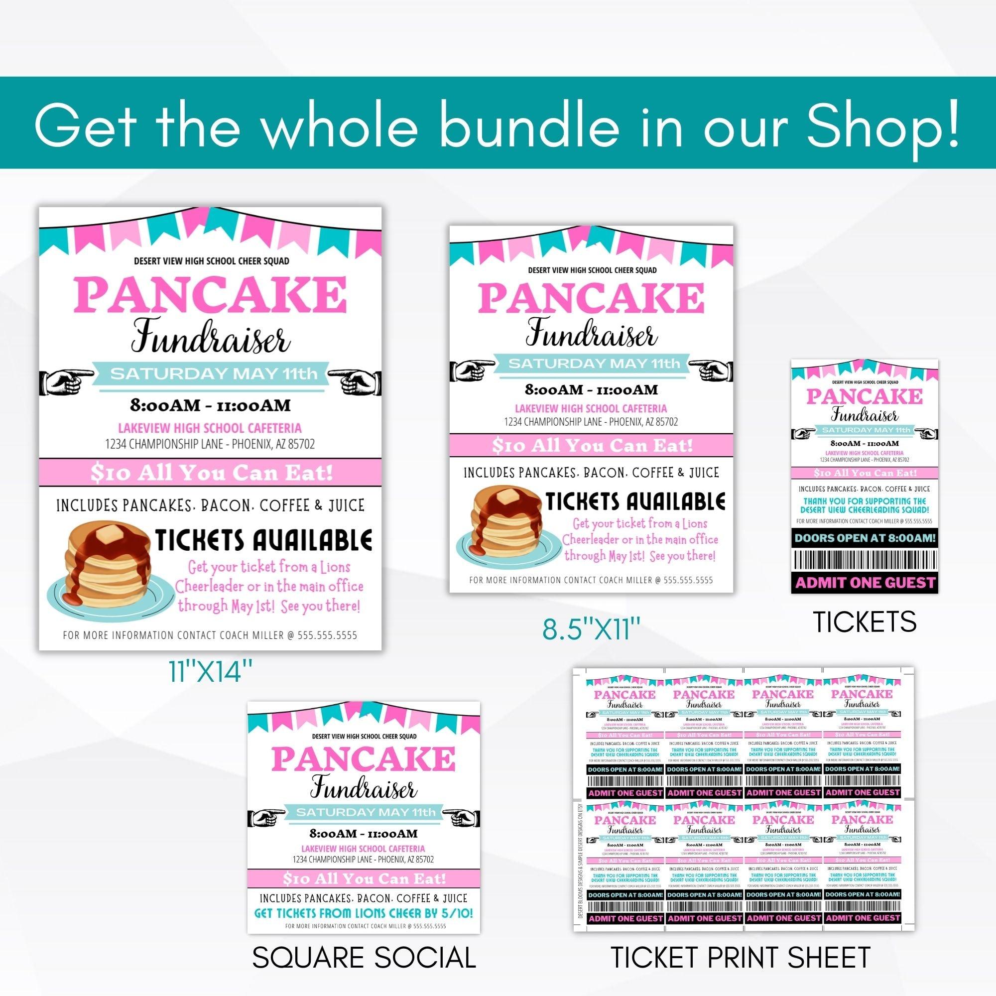 Pancake Fundraiser Editable Sign Set Template Perfect for Adoption/Charity/Non Profit/Athletic Fundraiser Event Idea