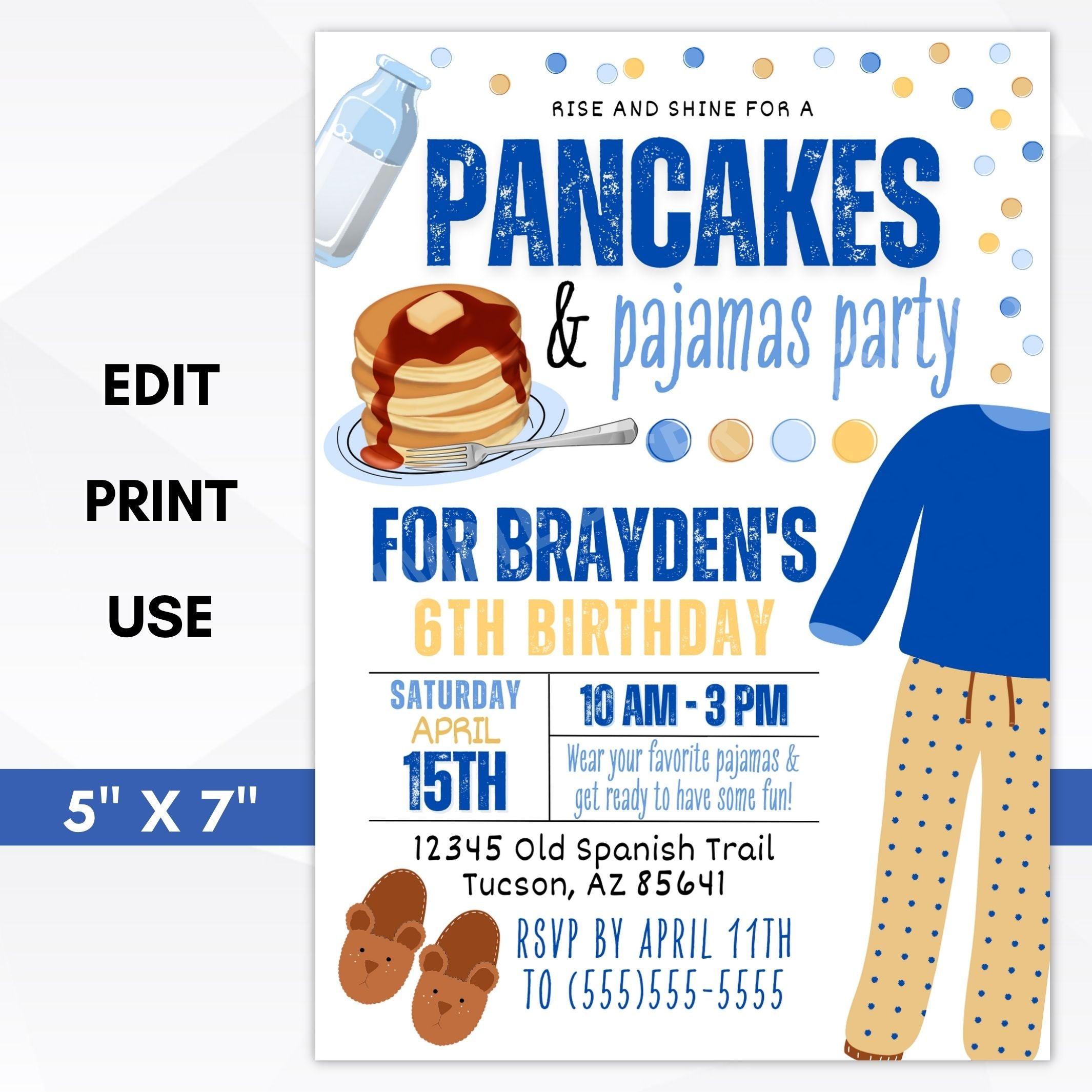 Pancakes and pajamas party invitations