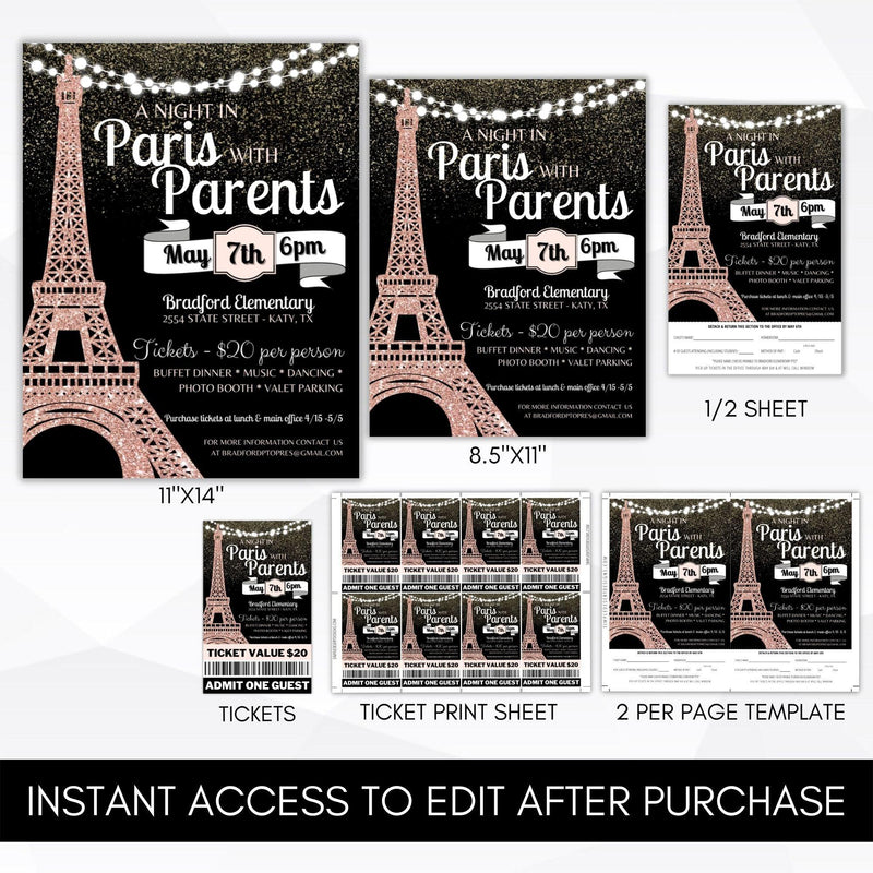 daddy daughter mother son themed school dance flyer ticket template set school pto prom church community dance ideas