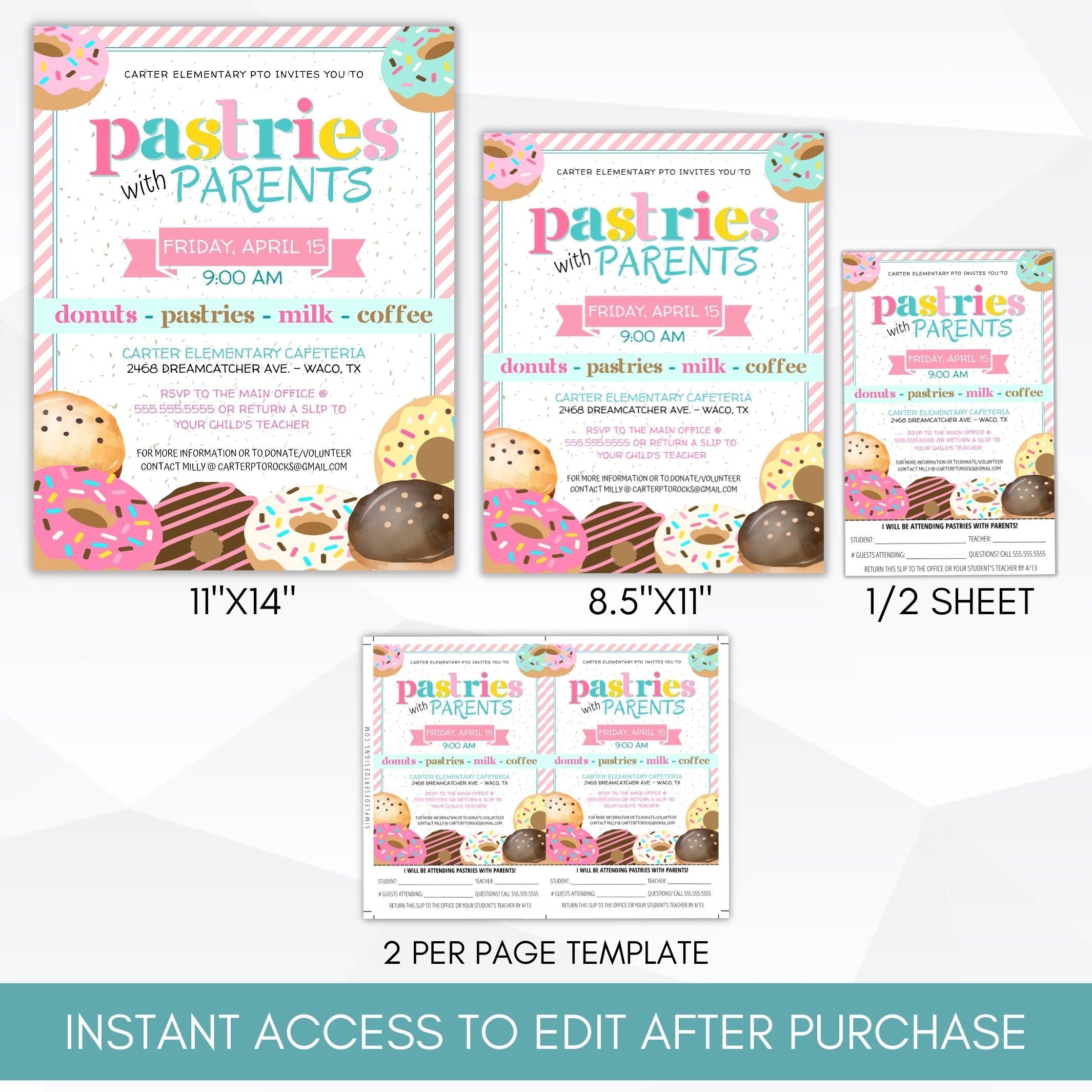 pastry donut muffin breakfast brunch social invite editable printable template bundle