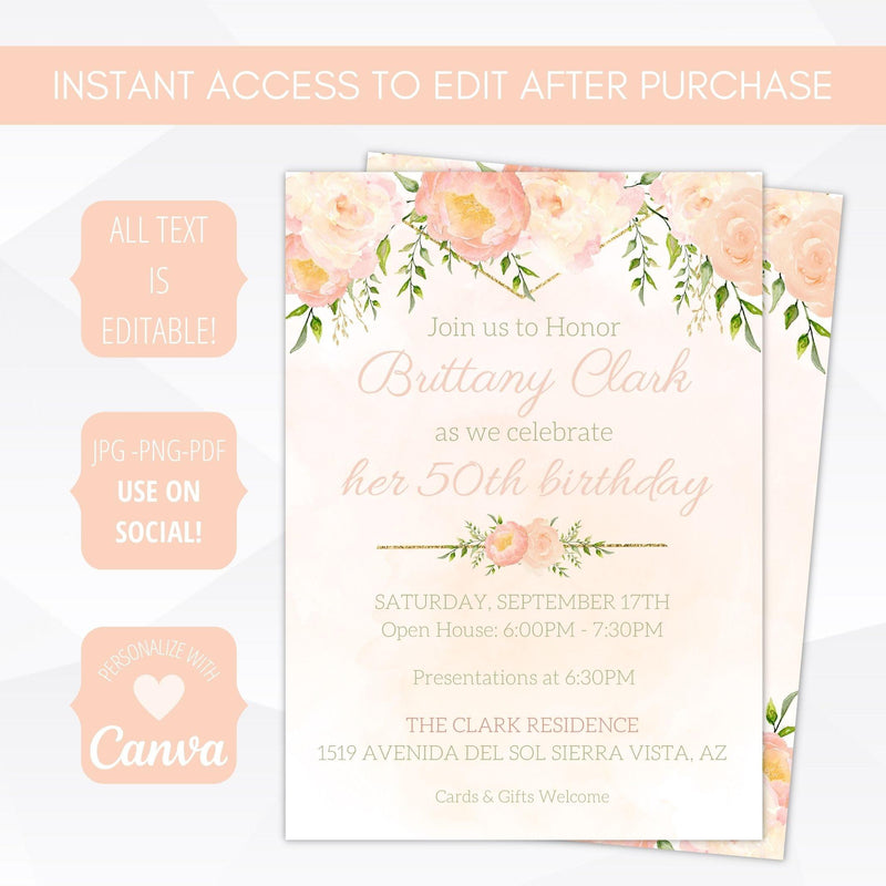 customizable floral greenery birthday invitation template