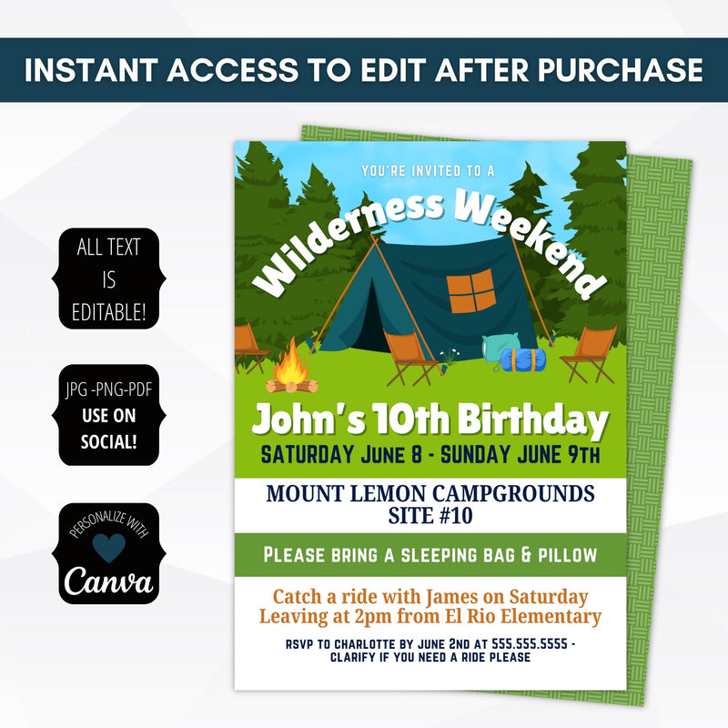 camping getaway party invitations