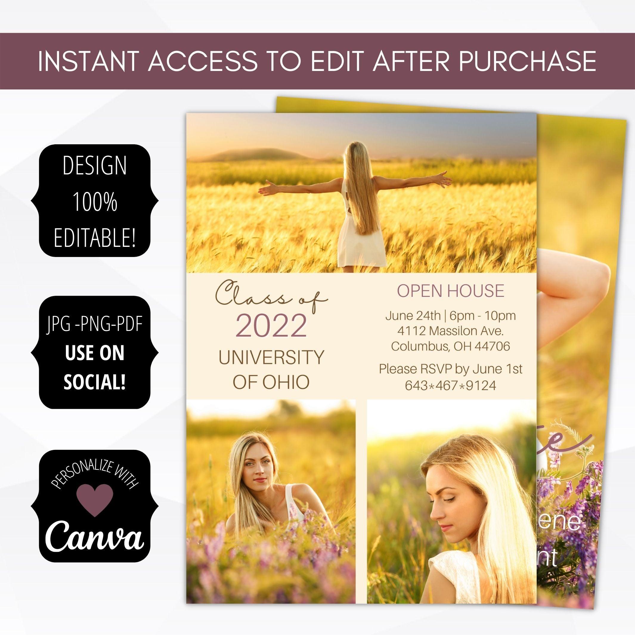 Fully editable high school college graduation party announcement invitation template