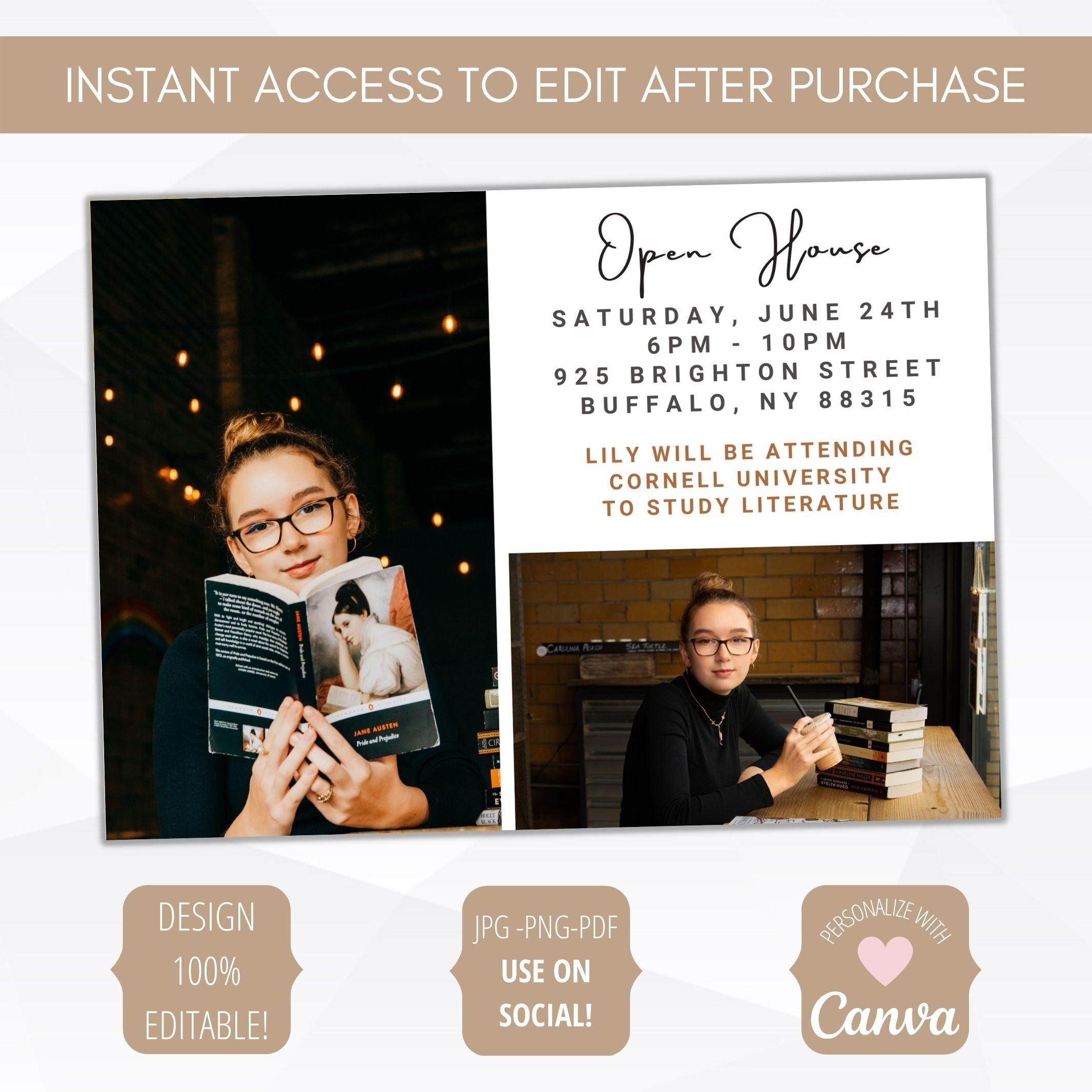 editable instant download graduation invitation template quote note from grad