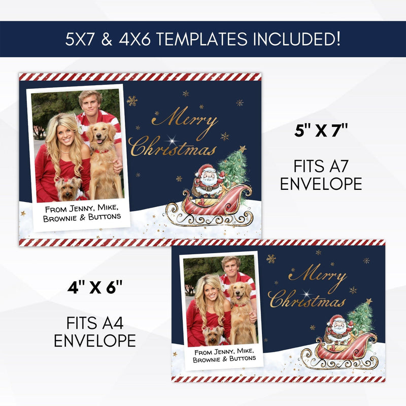 editable blue christmas photo card