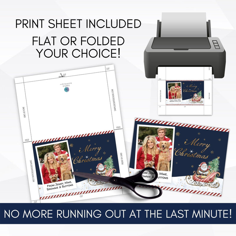 blue gold photo christmas card