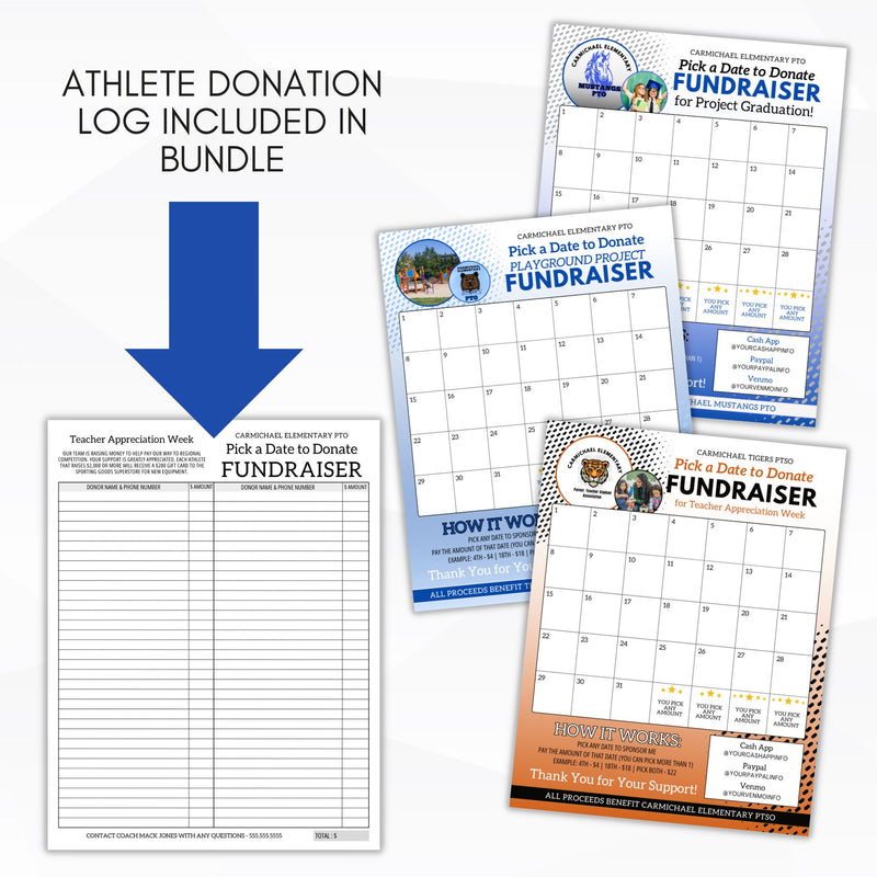 calendar fundraiser template with donation log form