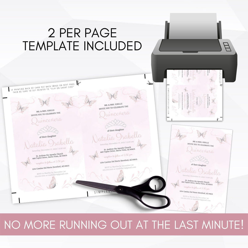 printable pink butterfly birthday invitation suite