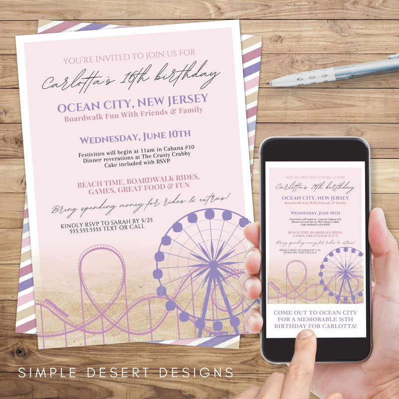 elegant beach theme birthday party for boardwalk party invitations