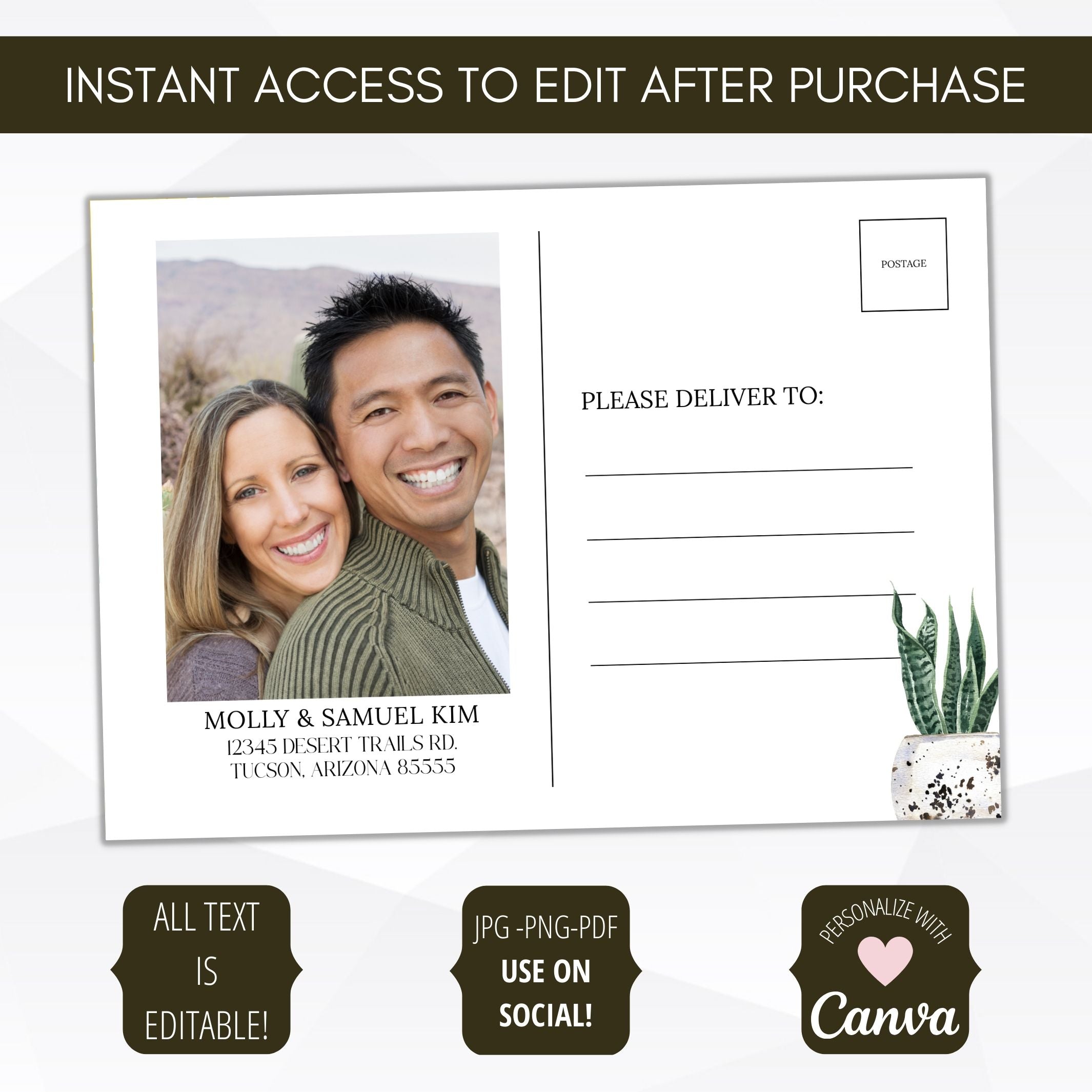 simple and minmal potted greenery bontanicals with boho bohemian aesthetics for weve moved cards