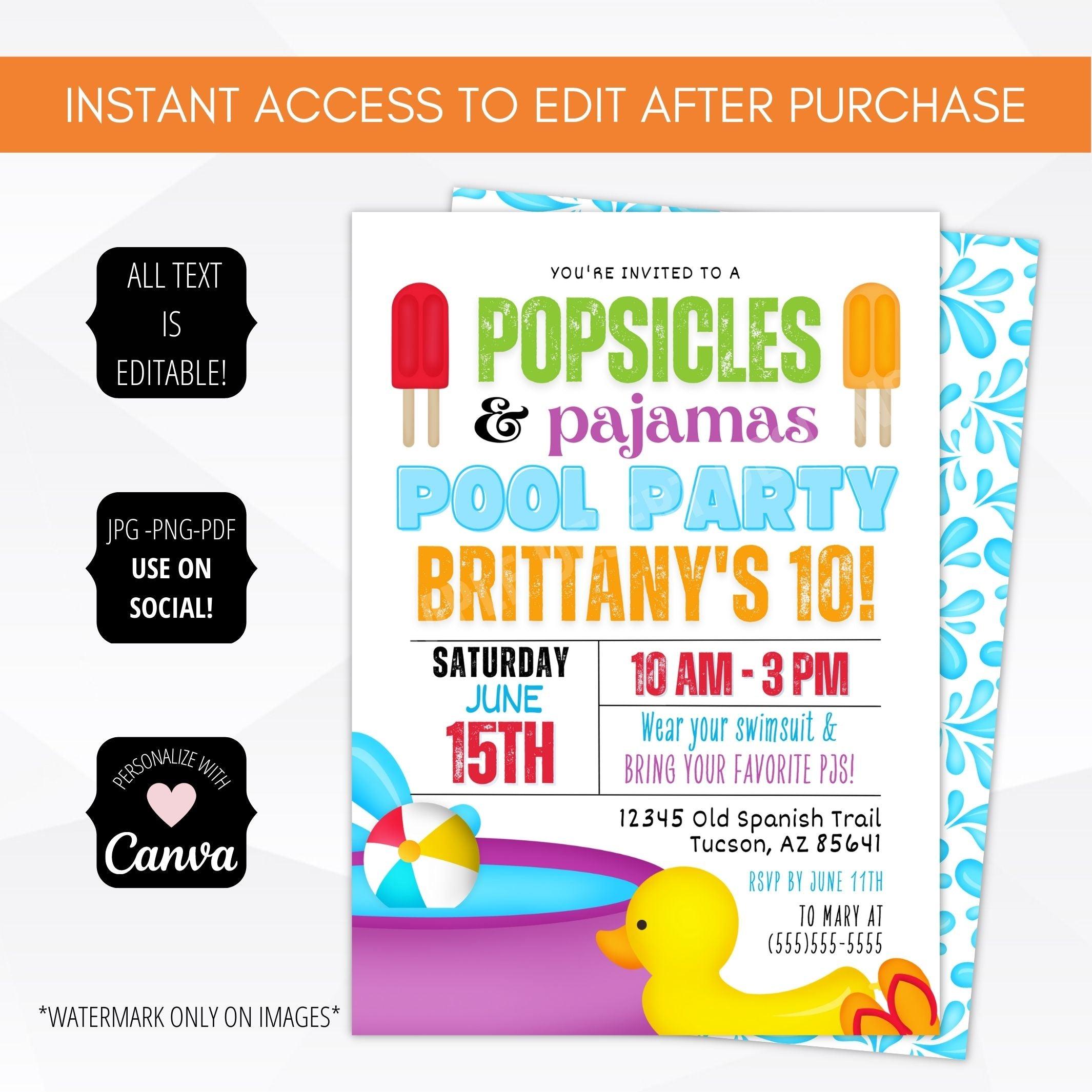 Pool party birthday invitations for kids