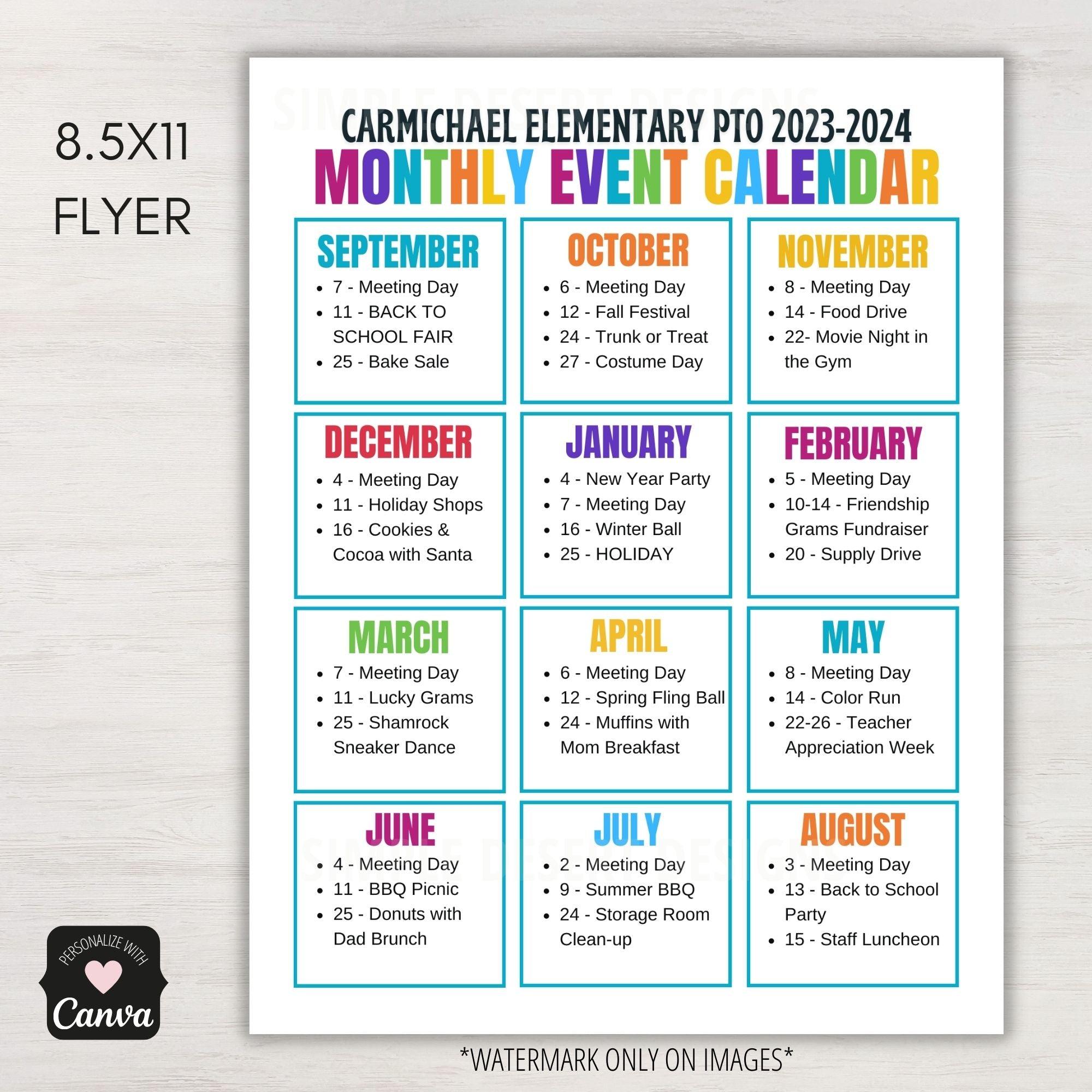 PTA Monthly Yearly Event Calendar Simple Desert Designs