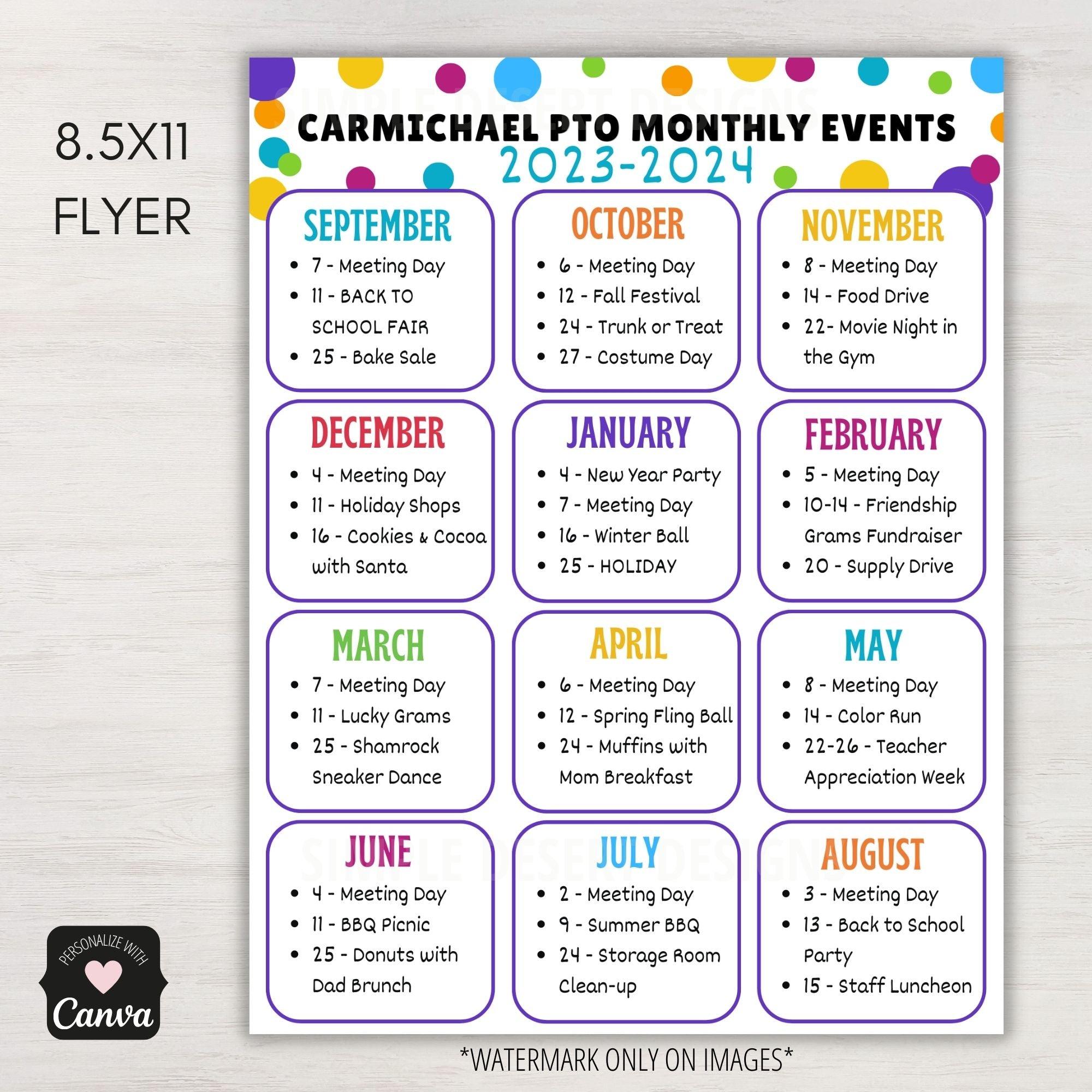 PTO Monthly Yearly Event Calendar Simple Desert Designs