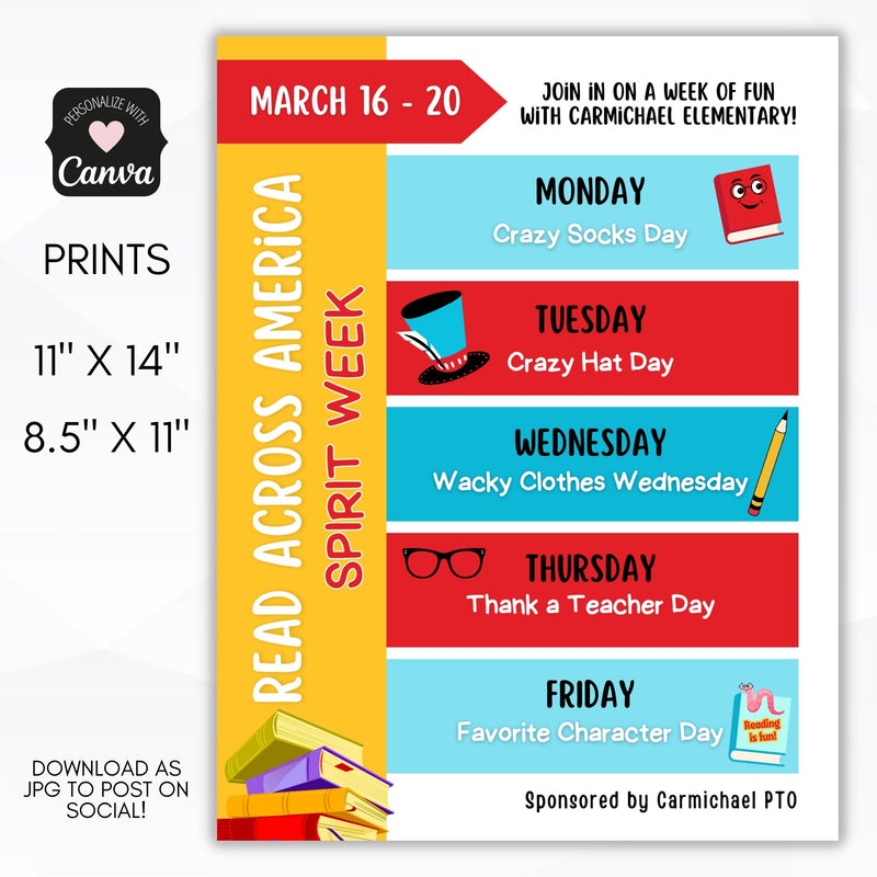 custom literacy flyer for read across america spirit week