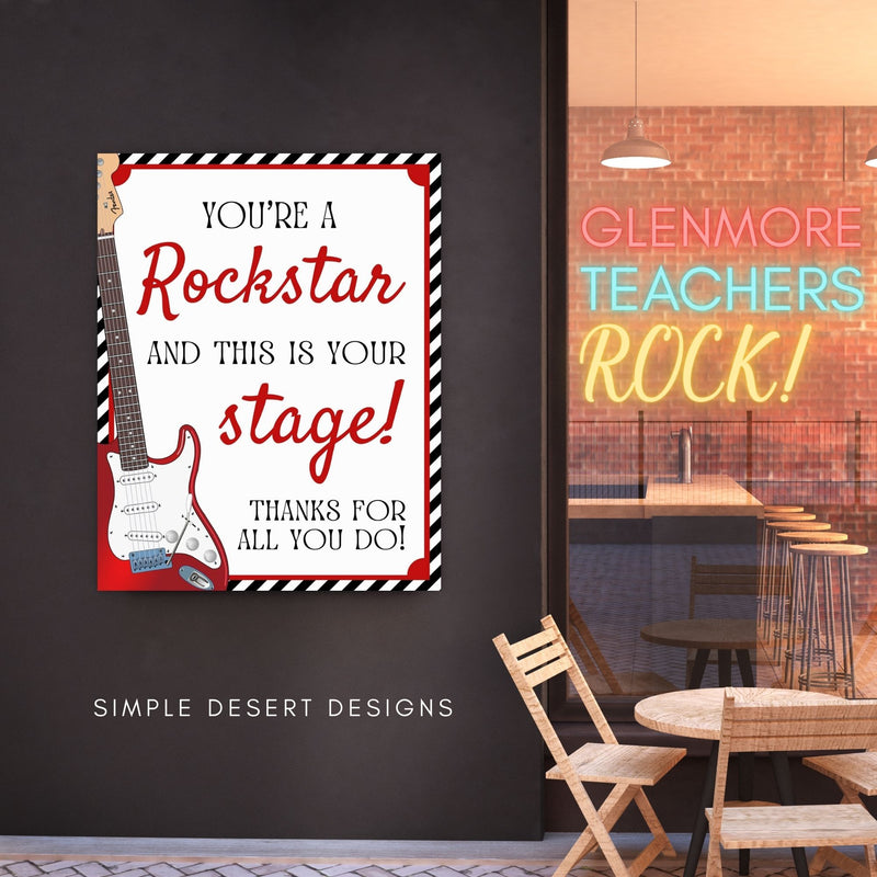 rockstar theme appreciation week poster hanging on wall of teacher&