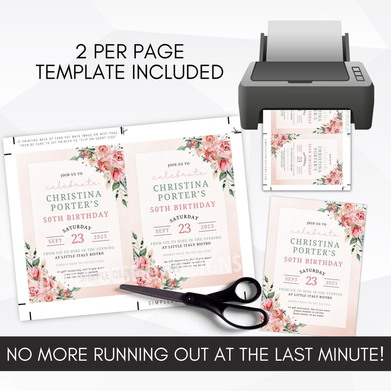 rose invitation template for last minute printing