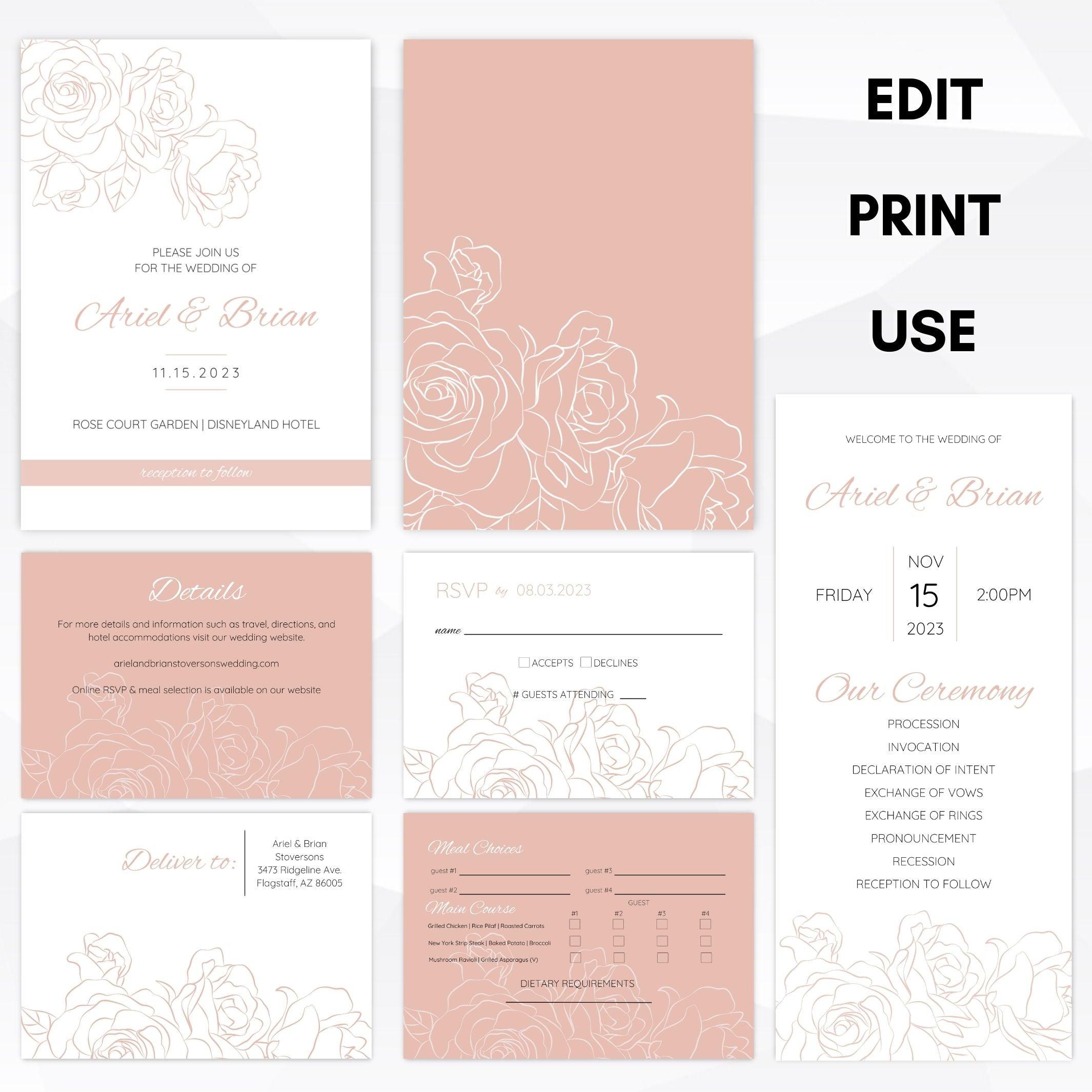 rose garden wedding invitation suite