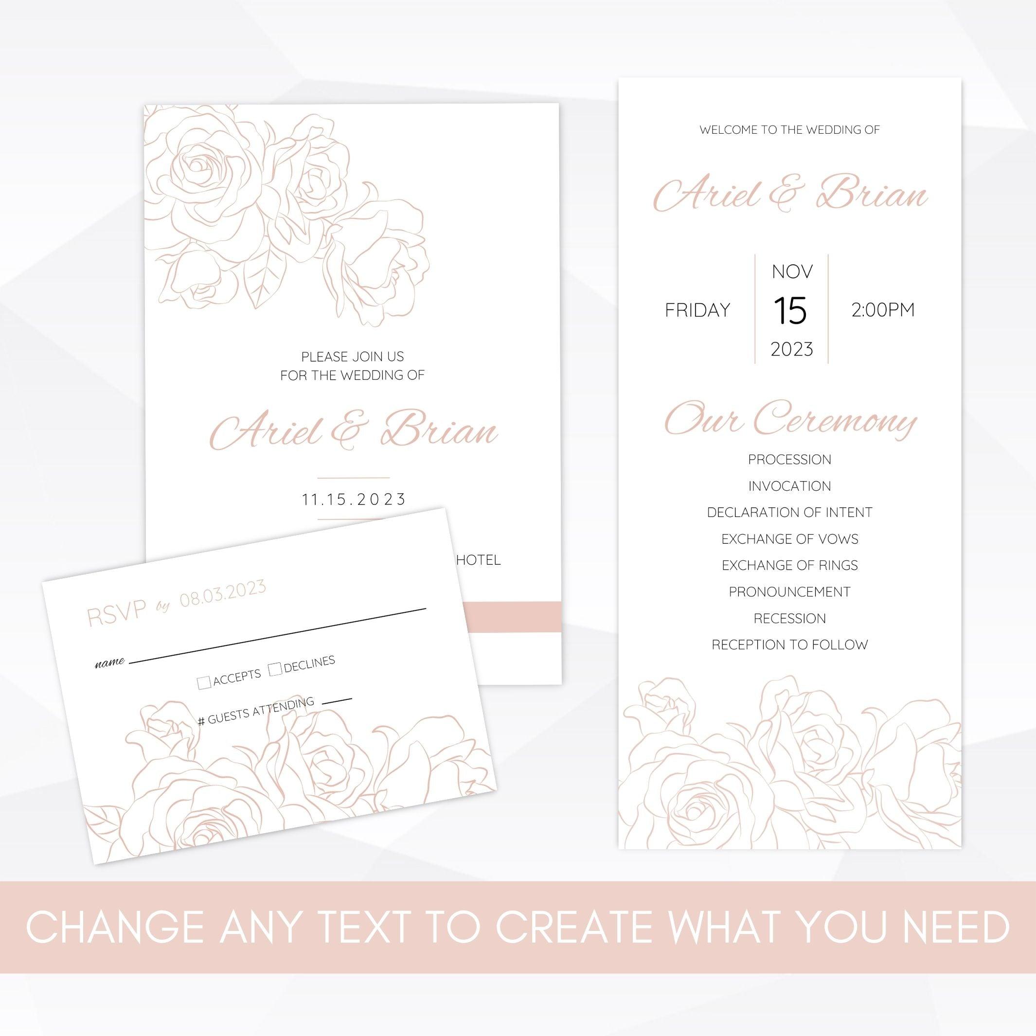 printable wedding invitation template set