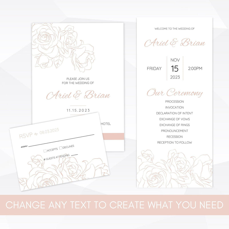 printable wedding invitation template set