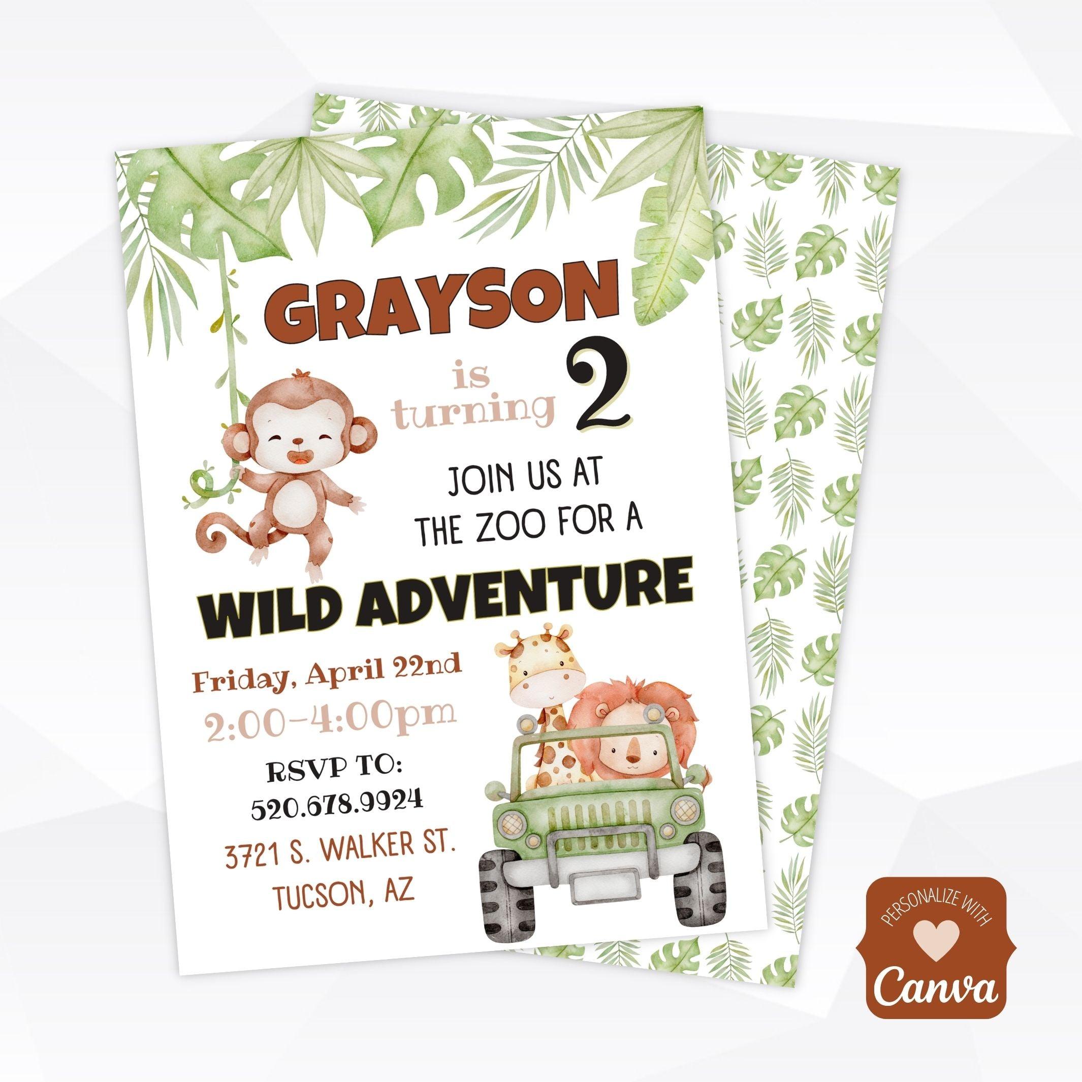 jungle animal themed birthday invitation template