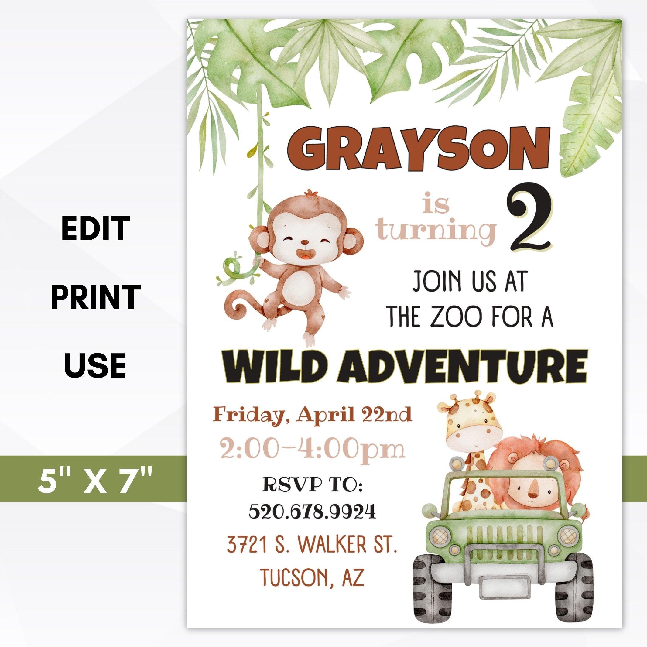 editable jungle birthday invitation