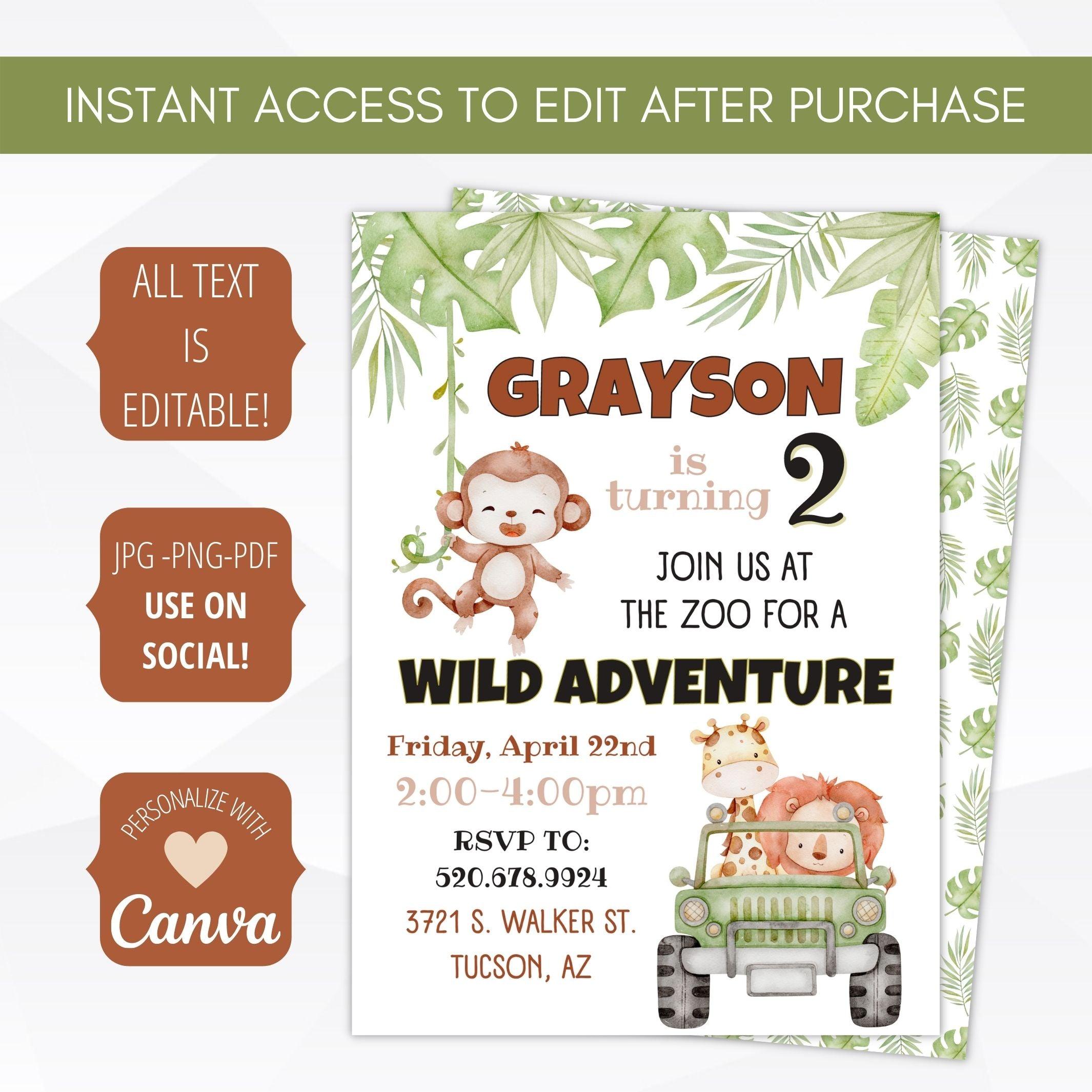 safari animal birthday invitation template