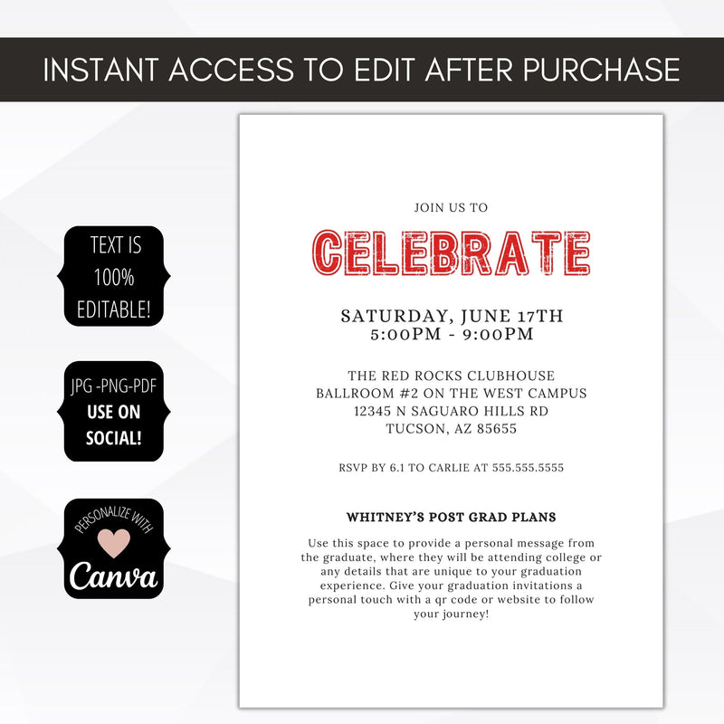 change the colors of all text on this graduation invitation for high school or college senior graduates