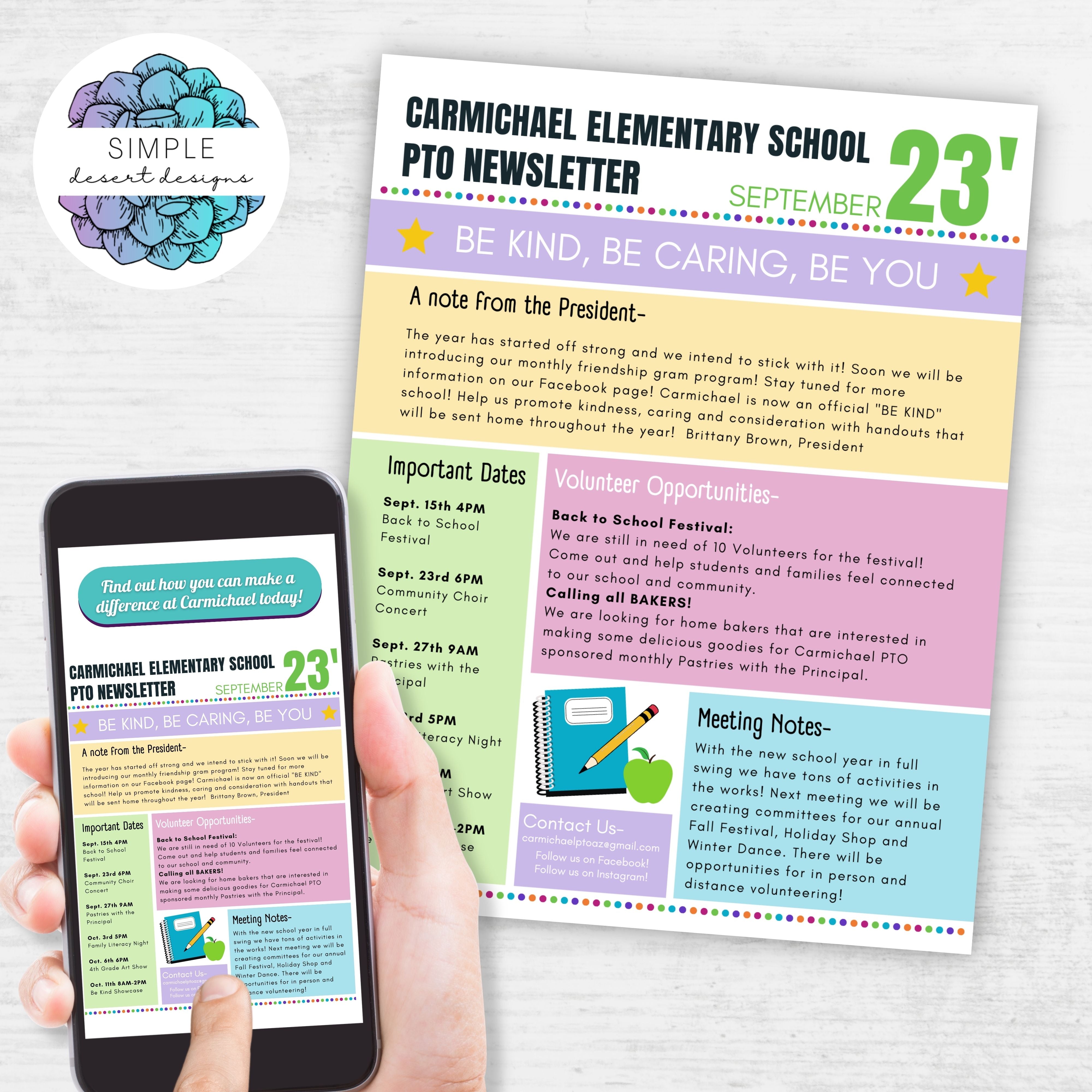School PTO Monthly Newsletter Template Simple Desert Designs