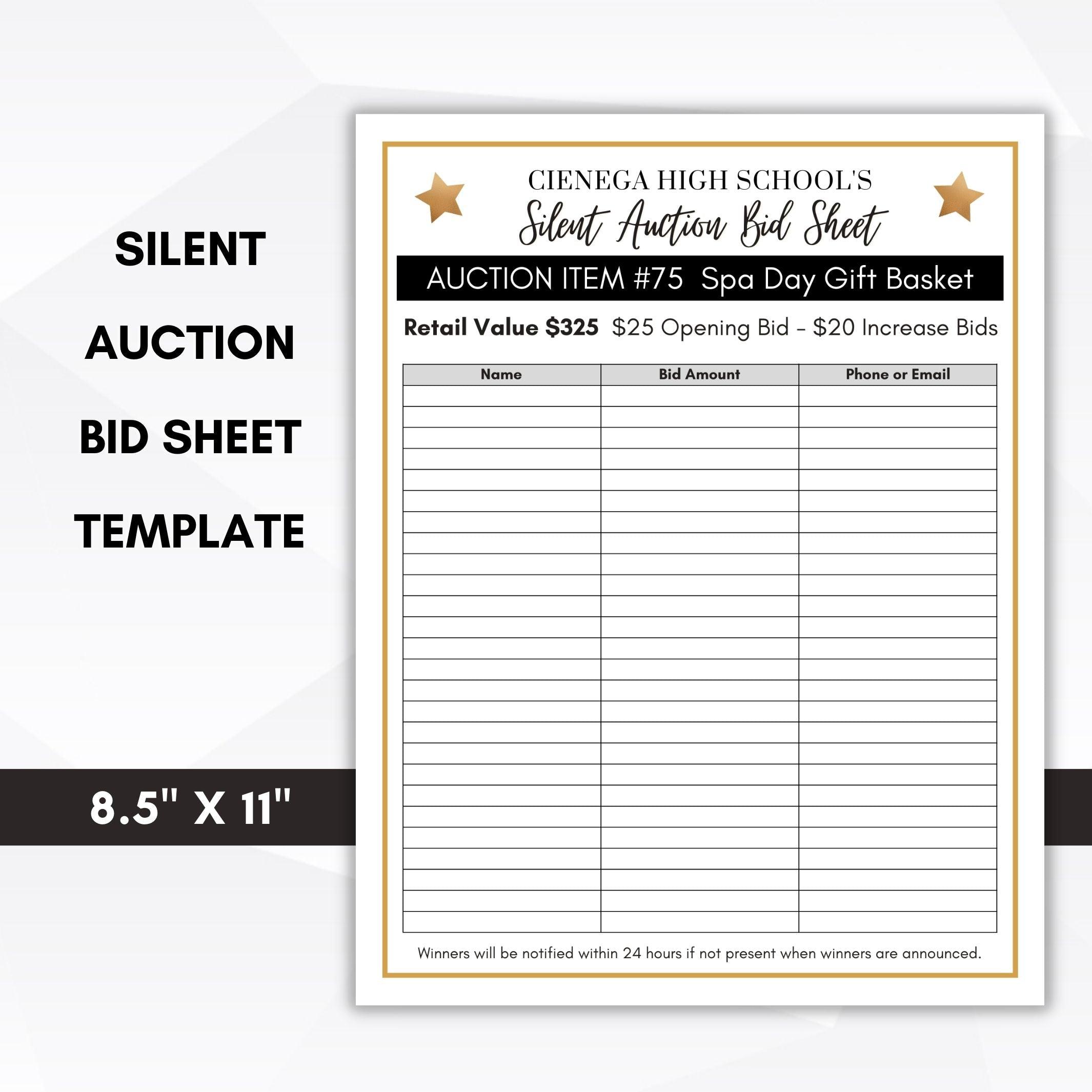bid sheets for silent auction